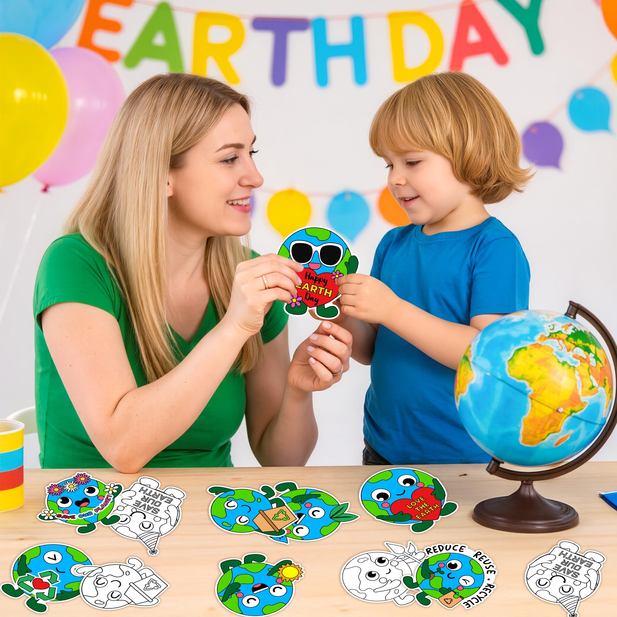 ANGOLIO Earth Day Coloring Arts Crafts Kits Fridge Magnets - 60P Happy Earth Day Gift Save Our Planet Color Your Own Refrigerator Magnets DIY Crafts for Kids Party Favors Home Classroom Activities - Image 4