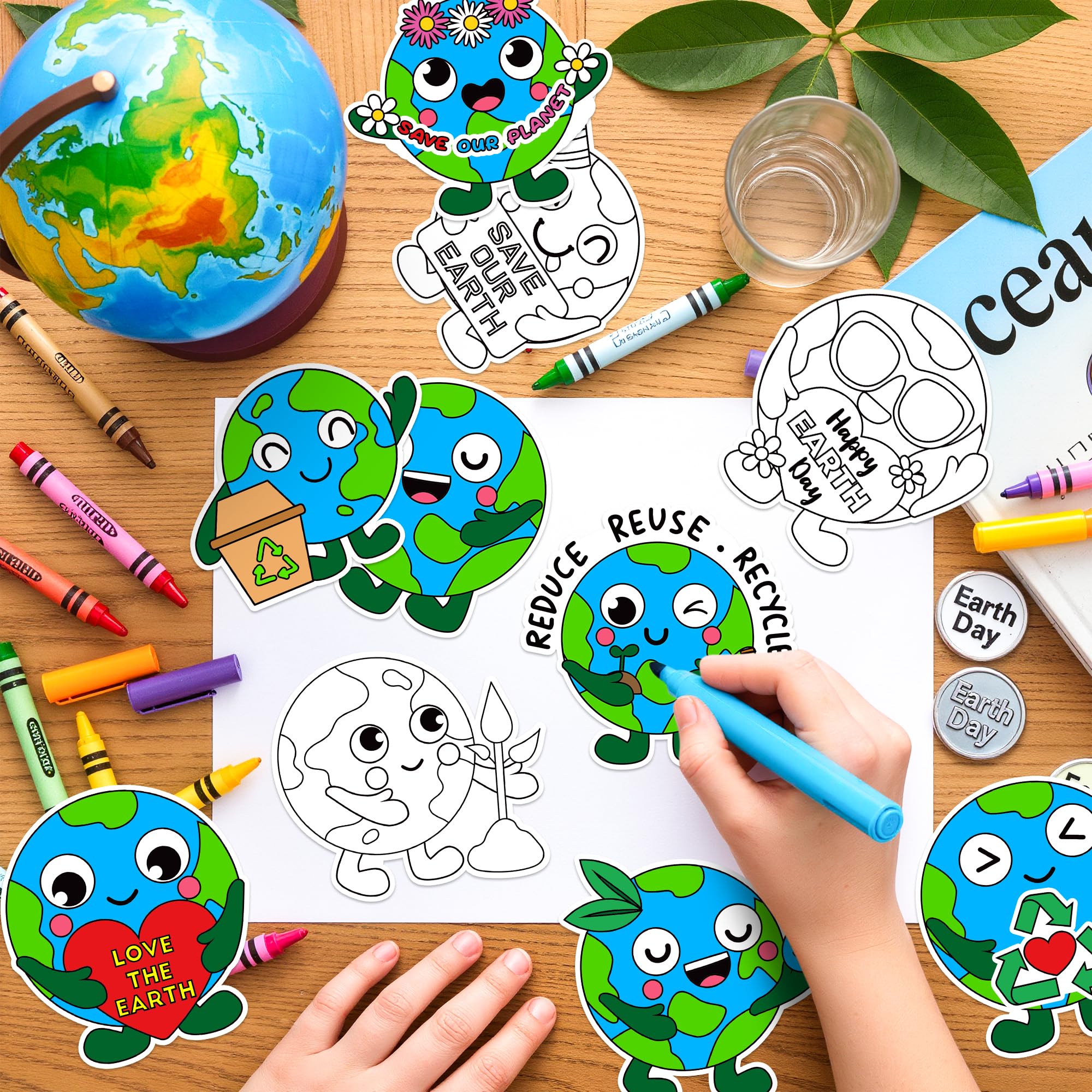 ANGOLIO Earth Day Coloring Arts Crafts Kits Fridge Magnets - 60P Happy Earth Day Gift Save Our Planet Color Your Own Refrigerator Magnets DIY Crafts for Kids Party Favors Home Classroom Activities - Image 6
