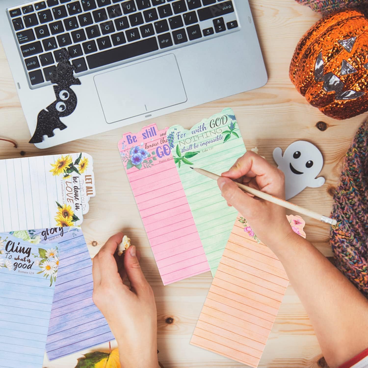 ANGOLIO Easter Bible Verse Notepads - 8P Floral Prayer Sticky Notes with Inspirational Quotes for Office Travel Journaling Christian Sunday School Supplies Rustic Memo Pads Brithday Gifts for Kids - Image 7