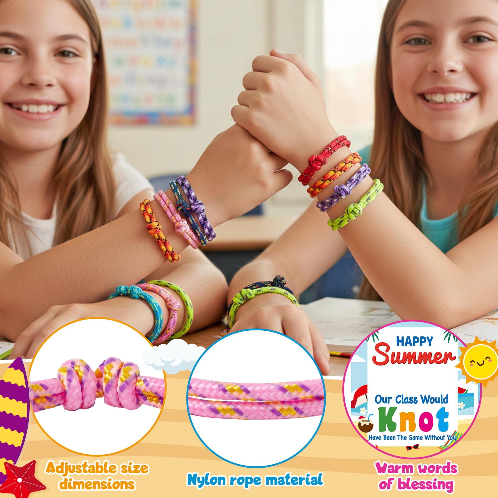 ANGOLIO End of Year Gifts for Kids Bulk 30 Sets Happy Summer Graduation Knot Friendship Bracelets with Cards for Students Classroom Kindergarten Summer Grad Gifts 2026 Last Day of School Party Favors - Image 3