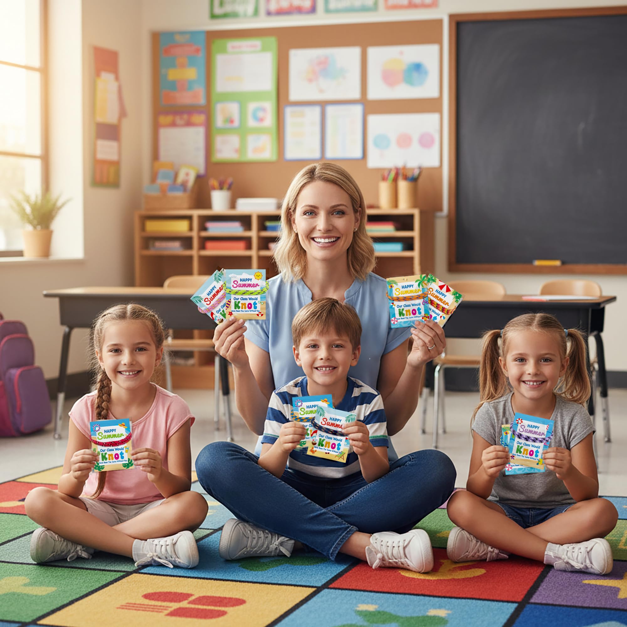 ANGOLIO End of Year Gifts for Kids Bulk 30 Sets Happy Summer Graduation Knot Friendship Bracelets with Cards for Students Classroom Kindergarten Summer Grad Gifts 2026 Last Day of School Party Favors - Image 4