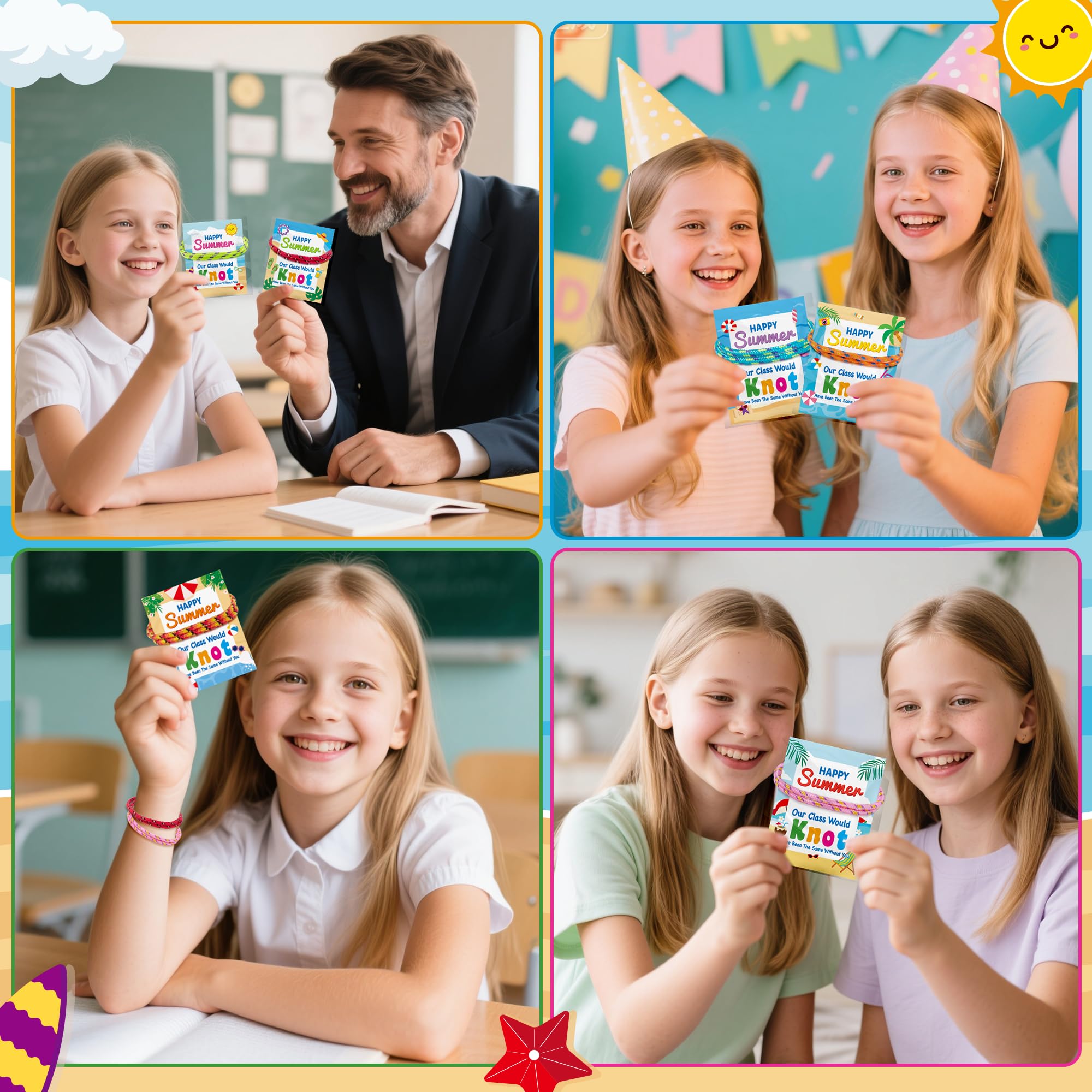 ANGOLIO End of Year Gifts for Kids Bulk 30 Sets Happy Summer Graduation Knot Friendship Bracelets with Cards for Students Classroom Kindergarten Summer Grad Gifts 2026 Last Day of School Party Favors - Image 6