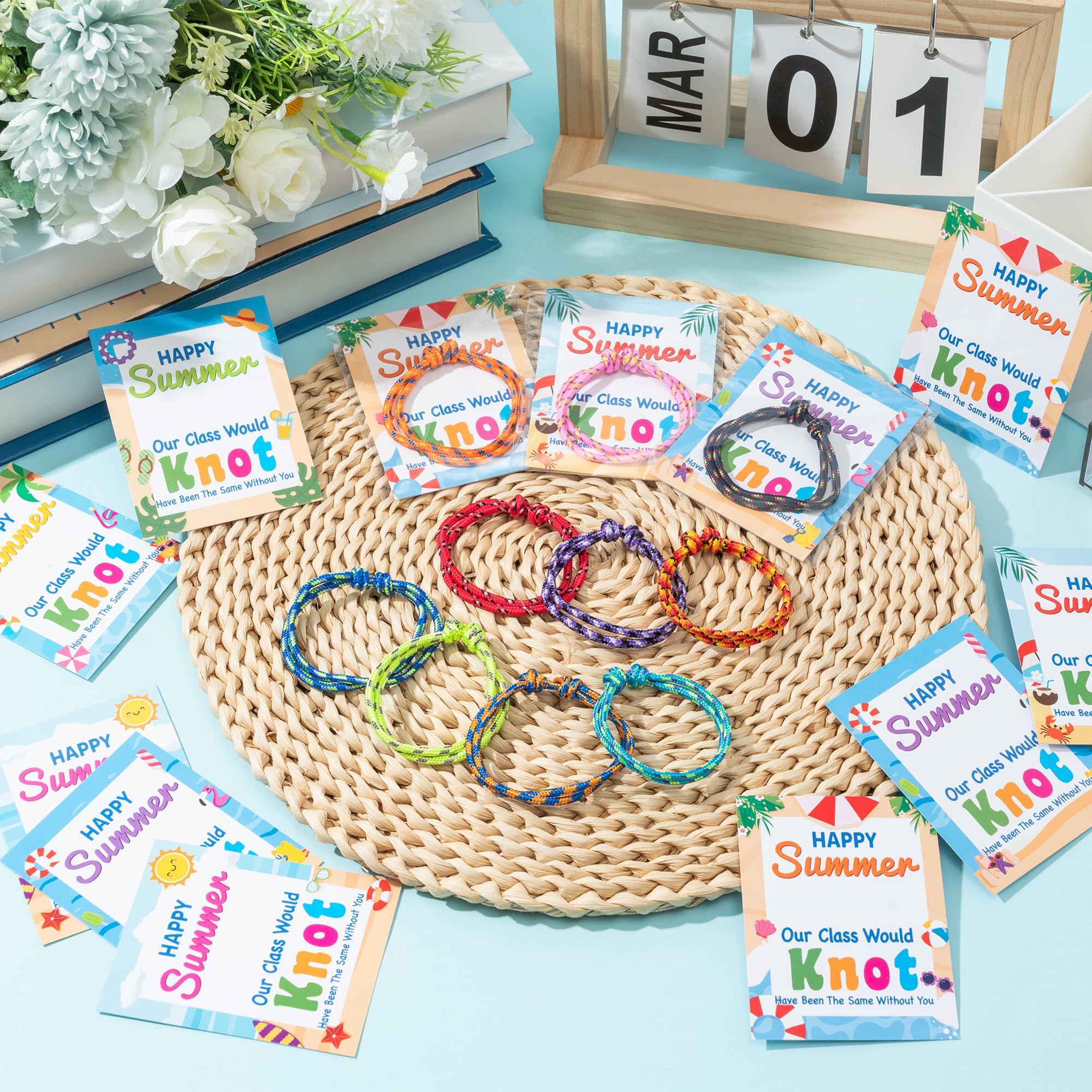ANGOLIO End of Year Gifts for Kids Bulk 30 Sets Happy Summer Graduation Knot Friendship Bracelets with Cards for Students Classroom Kindergarten Summer Grad Gifts 2026 Last Day of School Party Favors - Image 7