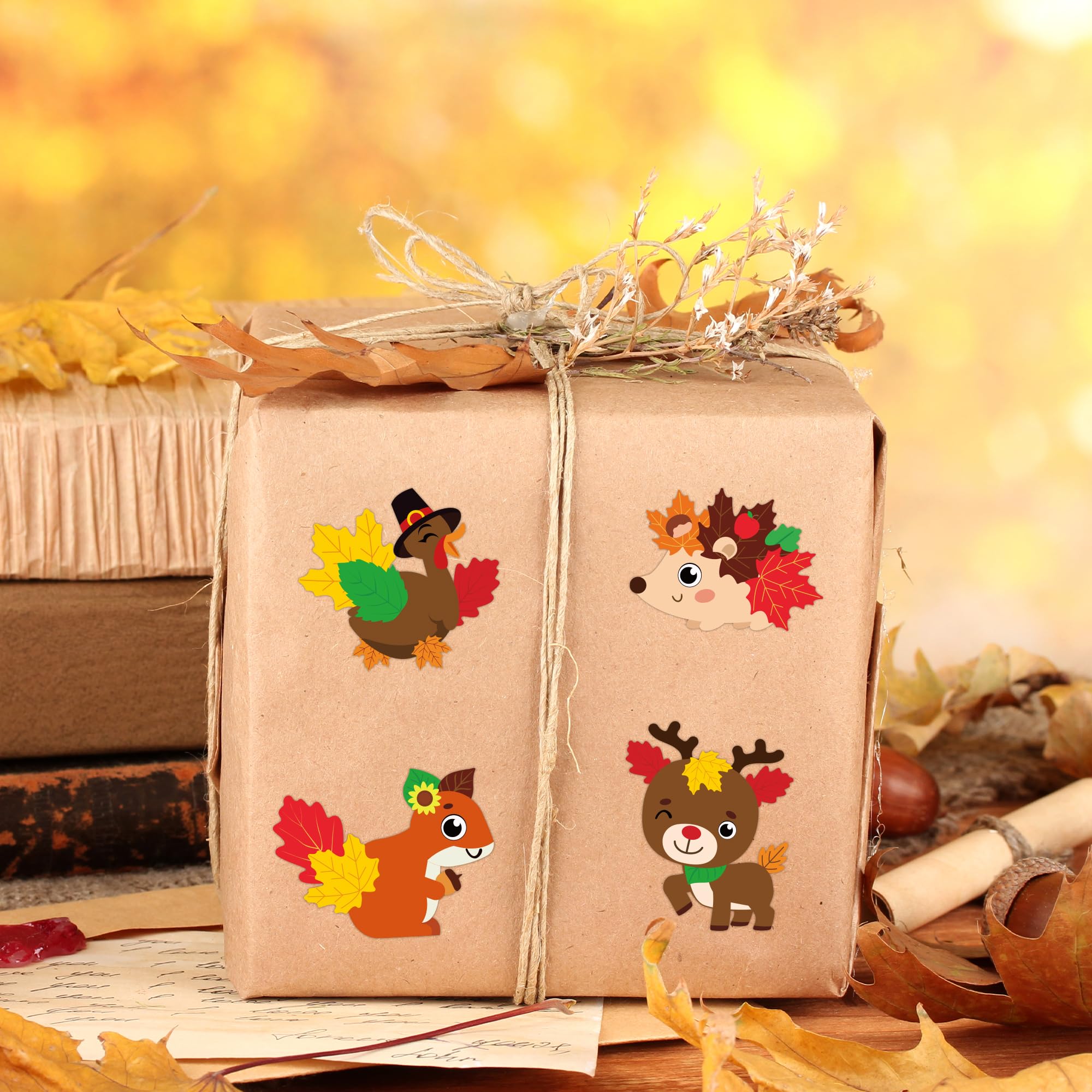 ANGOLIO Fall Animals Stickers Scene Roll - DIY Autumn Leaf Animal Decals for Kids Crafts, Cute Turkey Owl Deer Squirrel Hedgehog Fox Make a Face Stickers for Kids Thanksgiving Party Activity - Image 5