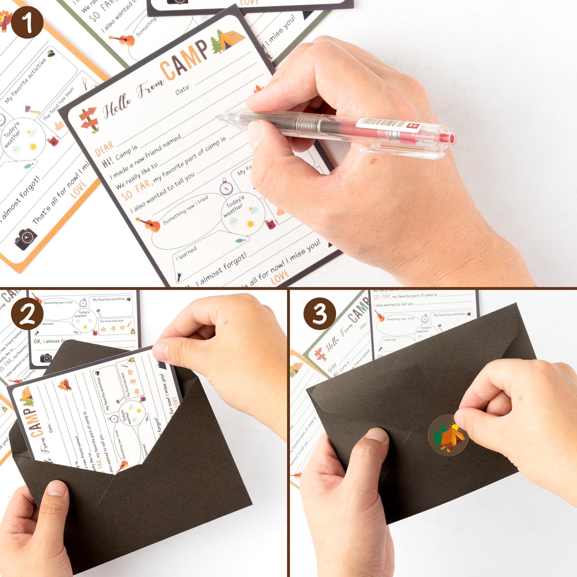 ANGOLIO Funny Camp Greeting Cards - 25Pcs Summer Camp Adventure Flat Notecards with Envelopes Stickers for Campers Boys Girls Travel Camping Trip School Family Hiking Beach Party Outdoor Activities - Image 3