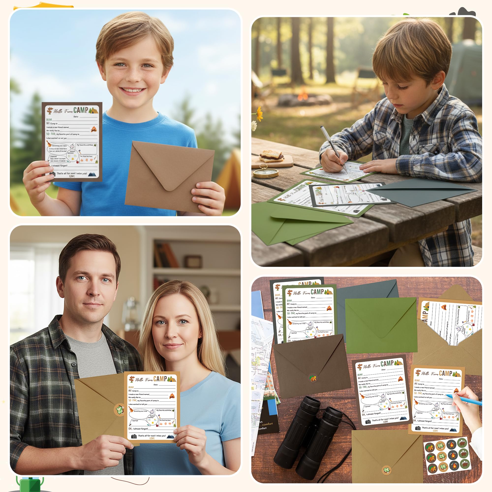 ANGOLIO Funny Camp Greeting Cards - 25Pcs Summer Camp Adventure Flat Notecards with Envelopes Stickers for Campers Boys Girls Travel Camping Trip School Family Hiking Beach Party Outdoor Activities - Image 5