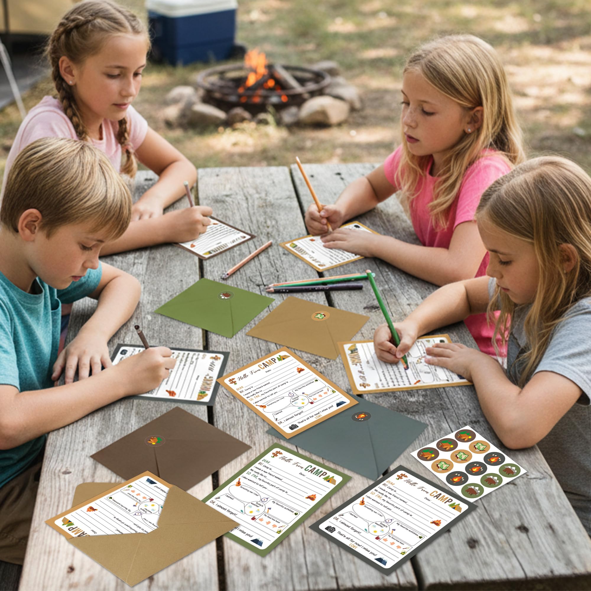 ANGOLIO Funny Camp Greeting Cards - 25Pcs Summer Camp Adventure Flat Notecards with Envelopes Stickers for Campers Boys Girls Travel Camping Trip School Family Hiking Beach Party Outdoor Activities - Image 6