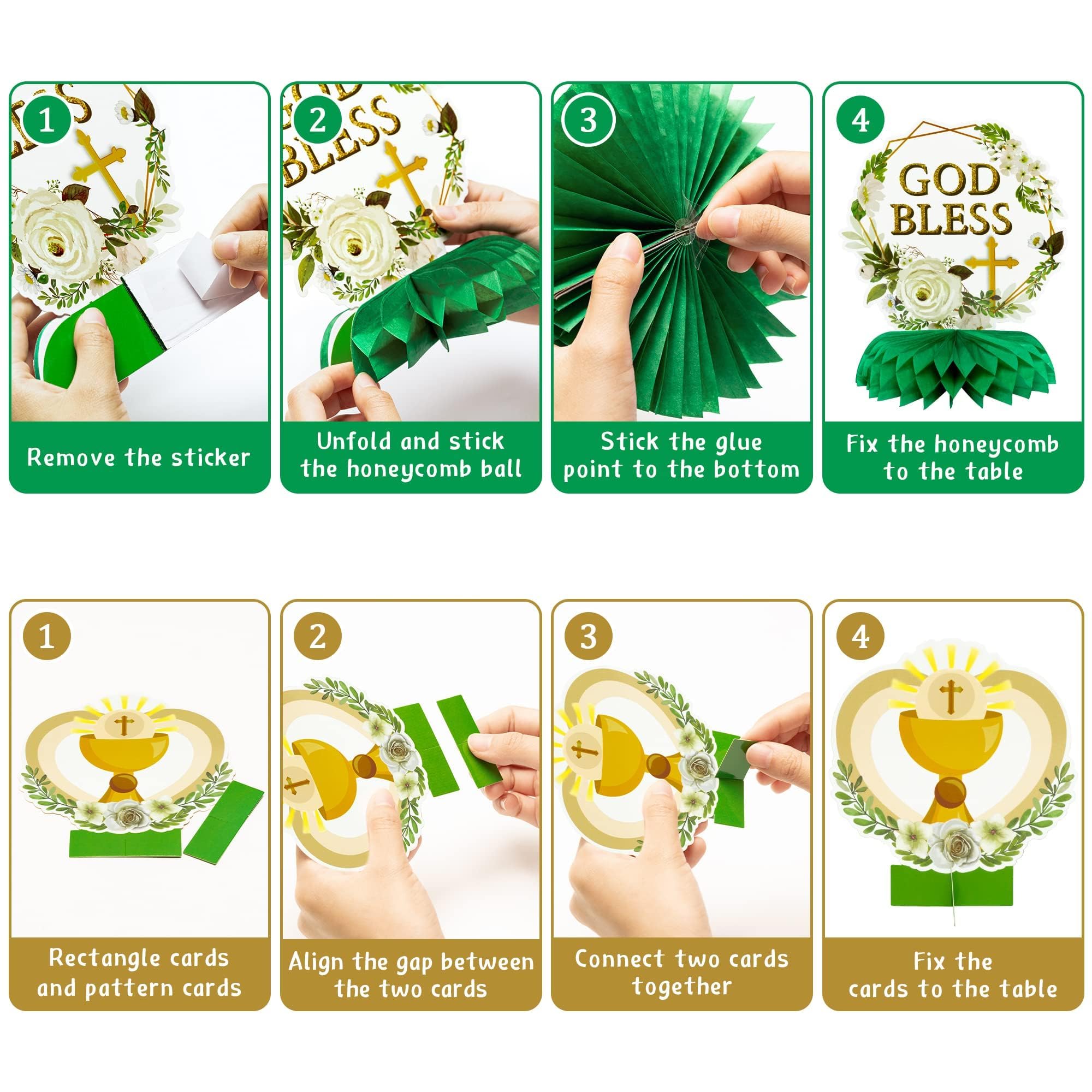 ANGOLIO God Bless Honeycomb Centerpieces, 12PCS Cross Floral Baptism Table Centerpiece Decorations for Christian Celebrations Baby Shower Birthday Religious Wedding Church Anniversary Party Supplies - Image 4