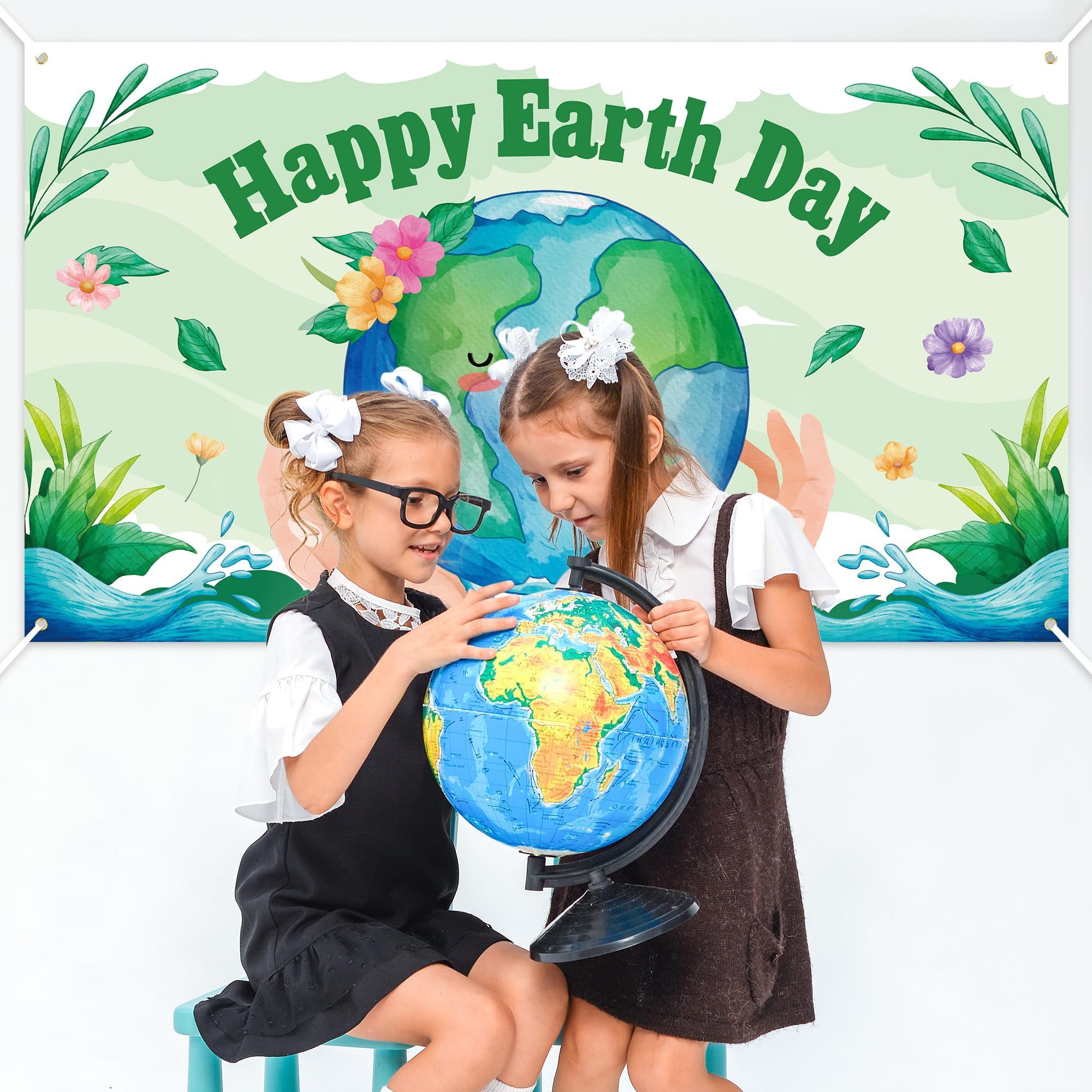 ANGOLIO Happy Earth Day Backdrop - XtraLarge Banner Decor Environmental Protection Party Decor for April 22 Travel Outdoor and Indoor Photography Decor, Polyester, 79X45 Inch - Image 3