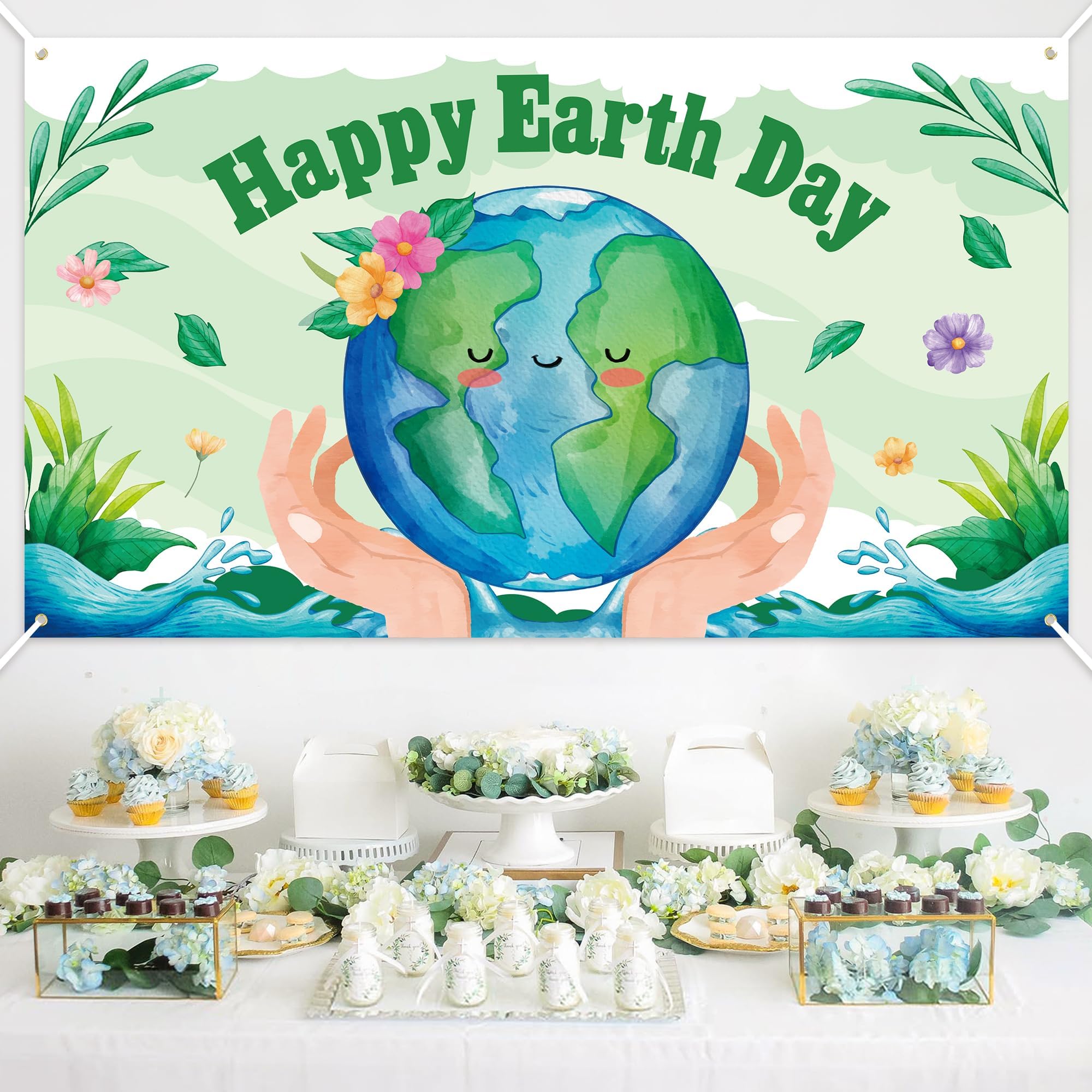 ANGOLIO Happy Earth Day Backdrop - XtraLarge Banner Decor Environmental Protection Party Decor for April 22 Travel Outdoor and Indoor Photography Decor, Polyester, 79X45 Inch - Image 6