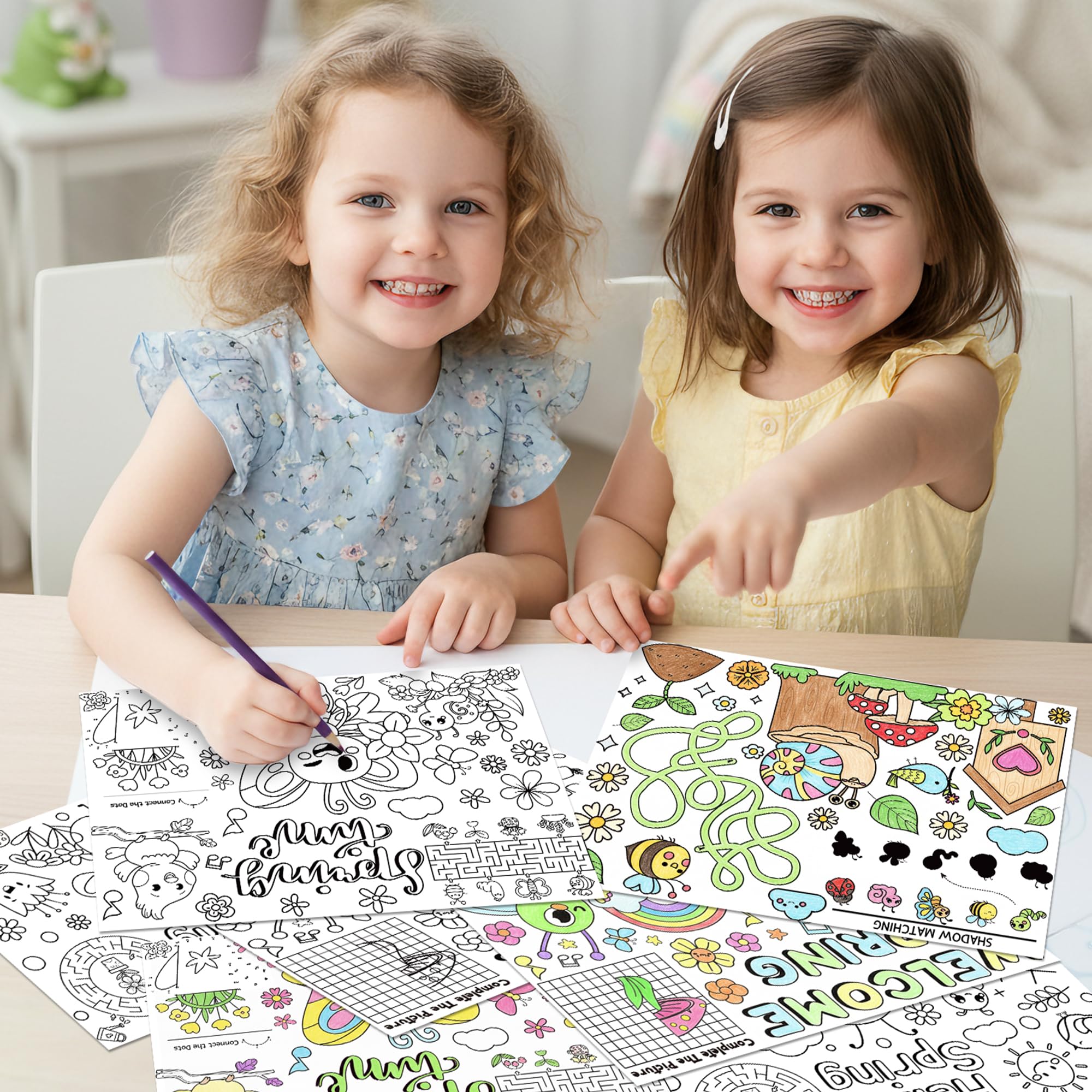 ANGOLIO Hello Spring Coloring Page - 32PCS Welcome Spring Scene Activity Game Coloring Sheets for Kids, Bee Butterfy Flower DIY Crafts Poster for Home School Classroom Gifts Easter Holiday Party Favor - Image 4