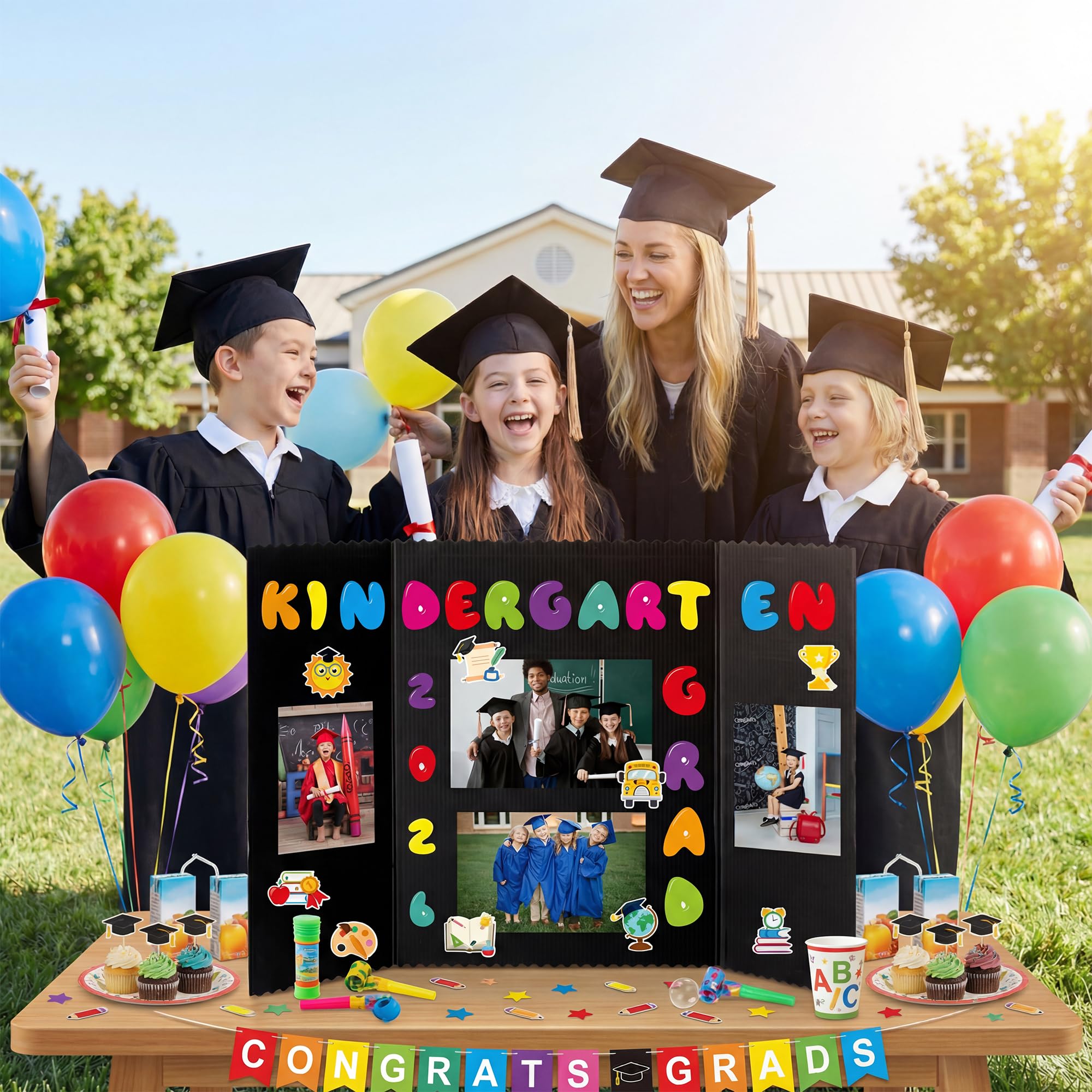 ANGOLIO Kindergarten Graduation Photo Display Board - 4 Sets Graduation Photo Trifold Poster Board with 16 Grad Themed Sticker for 2026 Grad Party Decoration Picture Collage Frame Supplies (24” x 16”) - Image 5