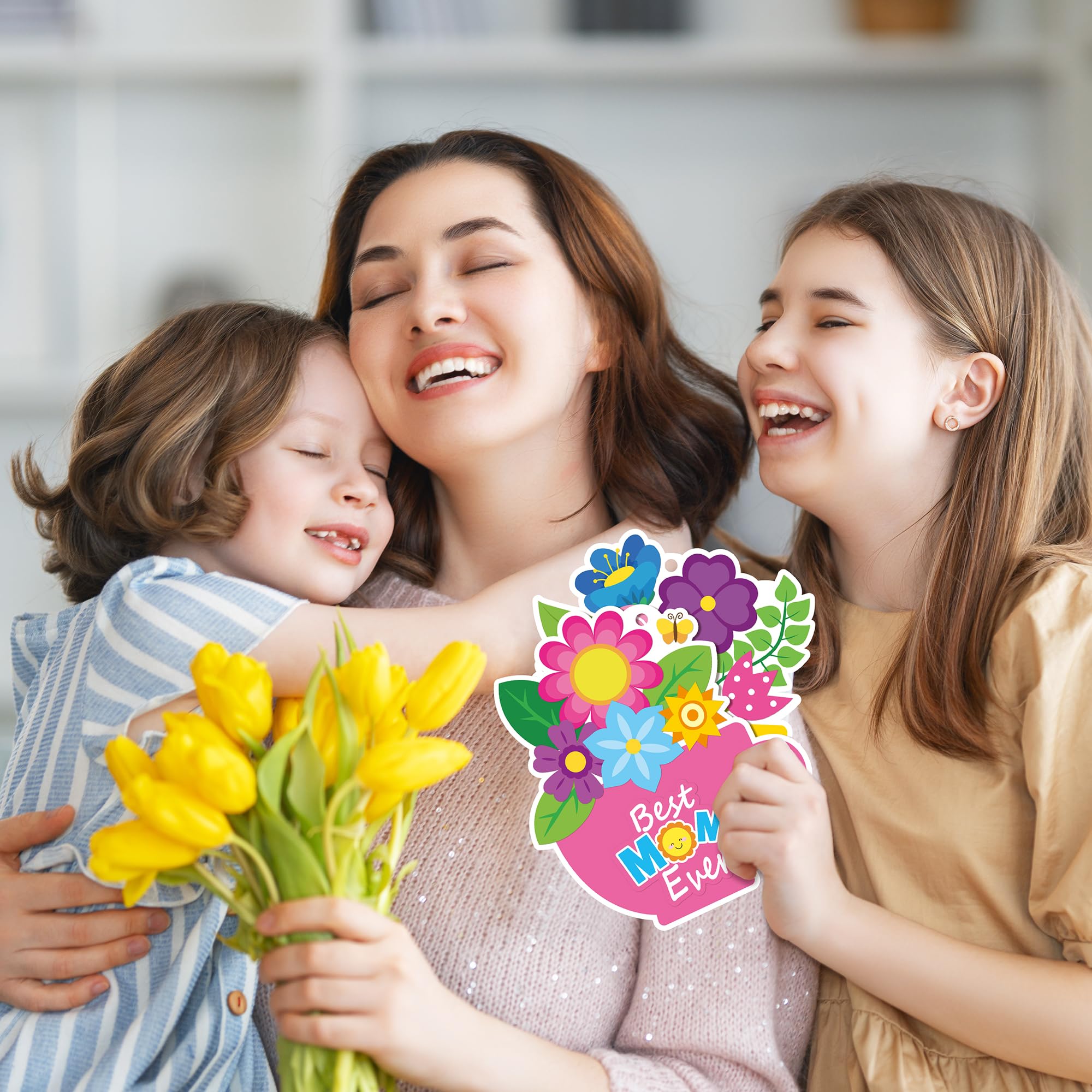 ANGOLIO Mother's Day Craft Kit - 40Sets Mother's Day Flowers DIY Paper Craft Kit Make Your Own Flower Pot Hanging Ornaments with Floral Stickers Thankful Gift for Mom Ladies Classroom DIY Art Activity - Image 4