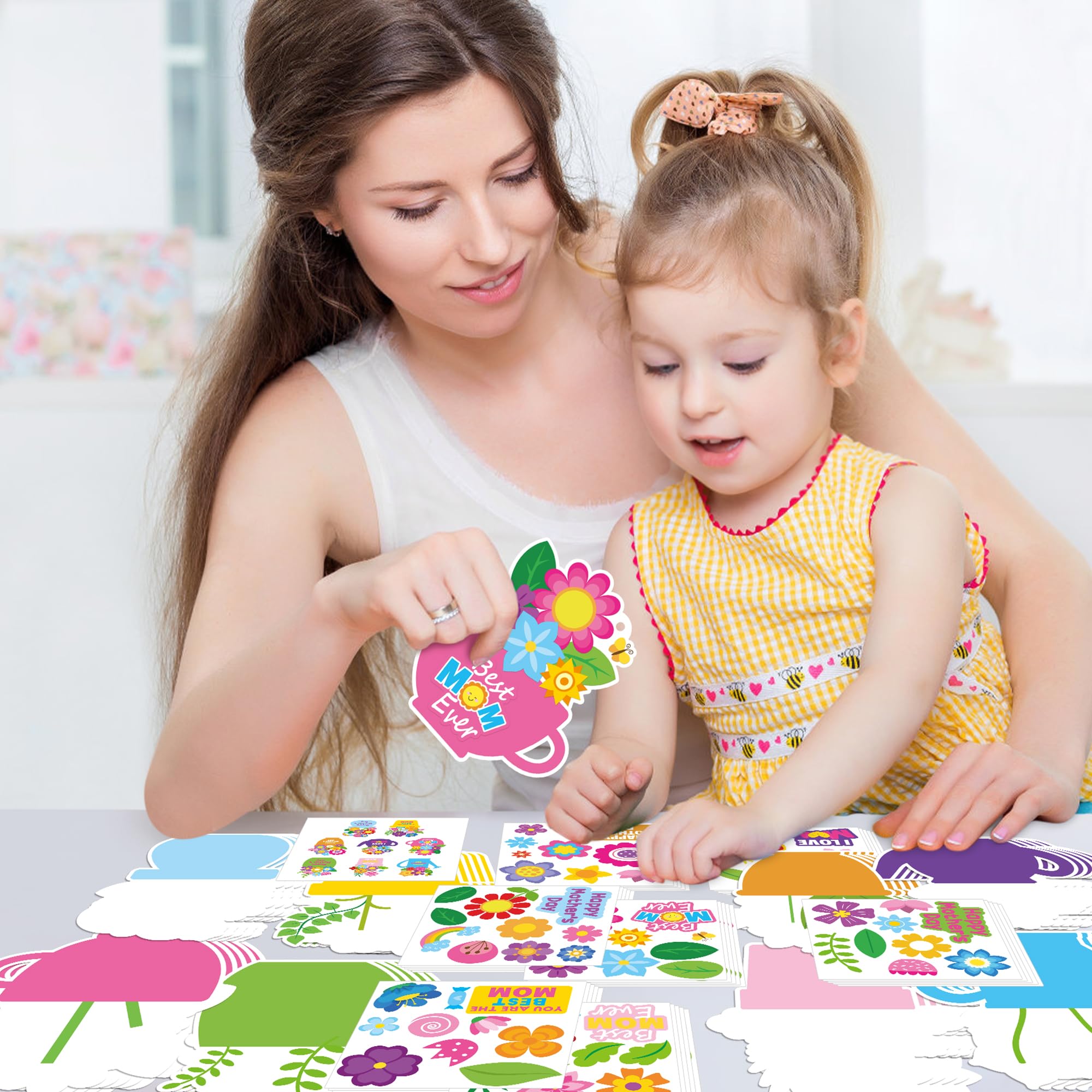 ANGOLIO Mother's Day Craft Kit - 40Sets Mother's Day Flowers DIY Paper Craft Kit Make Your Own Flower Pot Hanging Ornaments with Floral Stickers Thankful Gift for Mom Ladies Classroom DIY Art Activity - Image 5