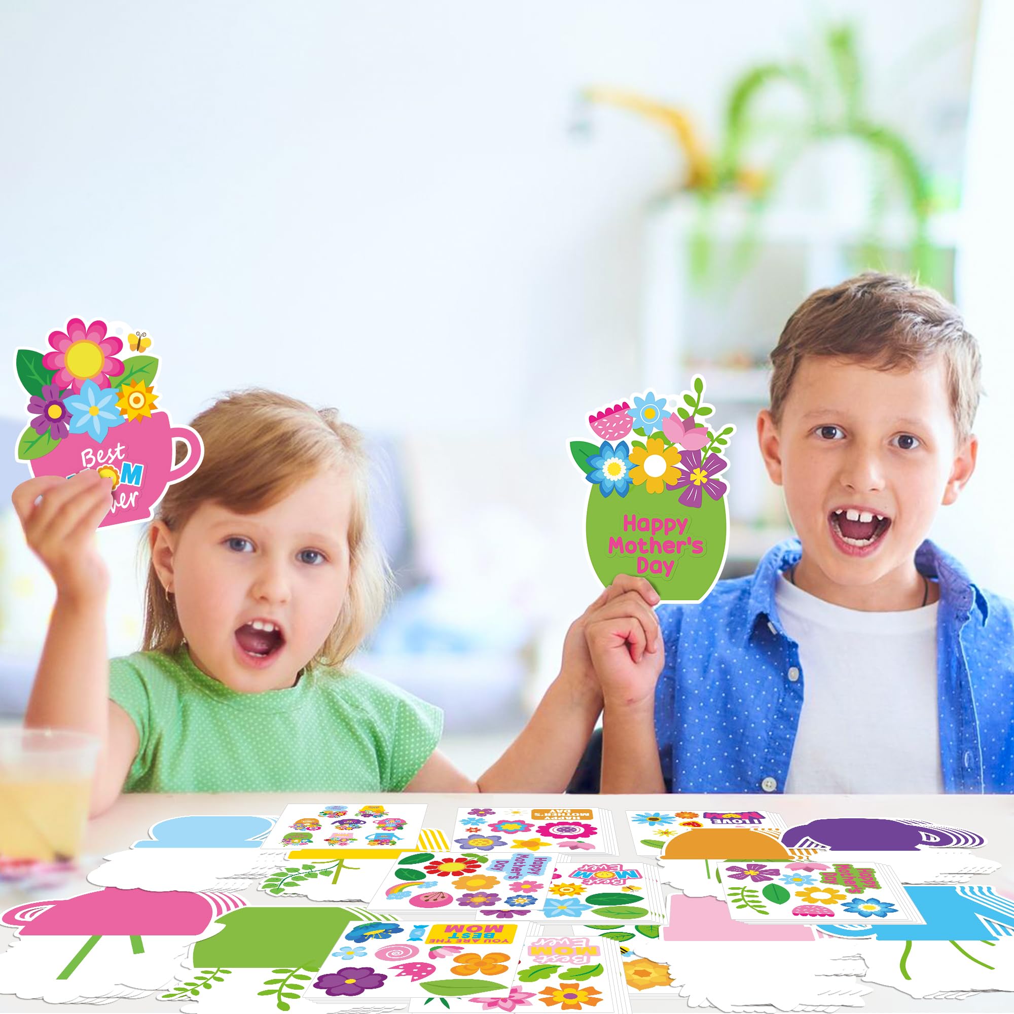 ANGOLIO Mother's Day Craft Kit - 40Sets Mother's Day Flowers DIY Paper Craft Kit Make Your Own Flower Pot Hanging Ornaments with Floral Stickers Thankful Gift for Mom Ladies Classroom DIY Art Activity - Image 6