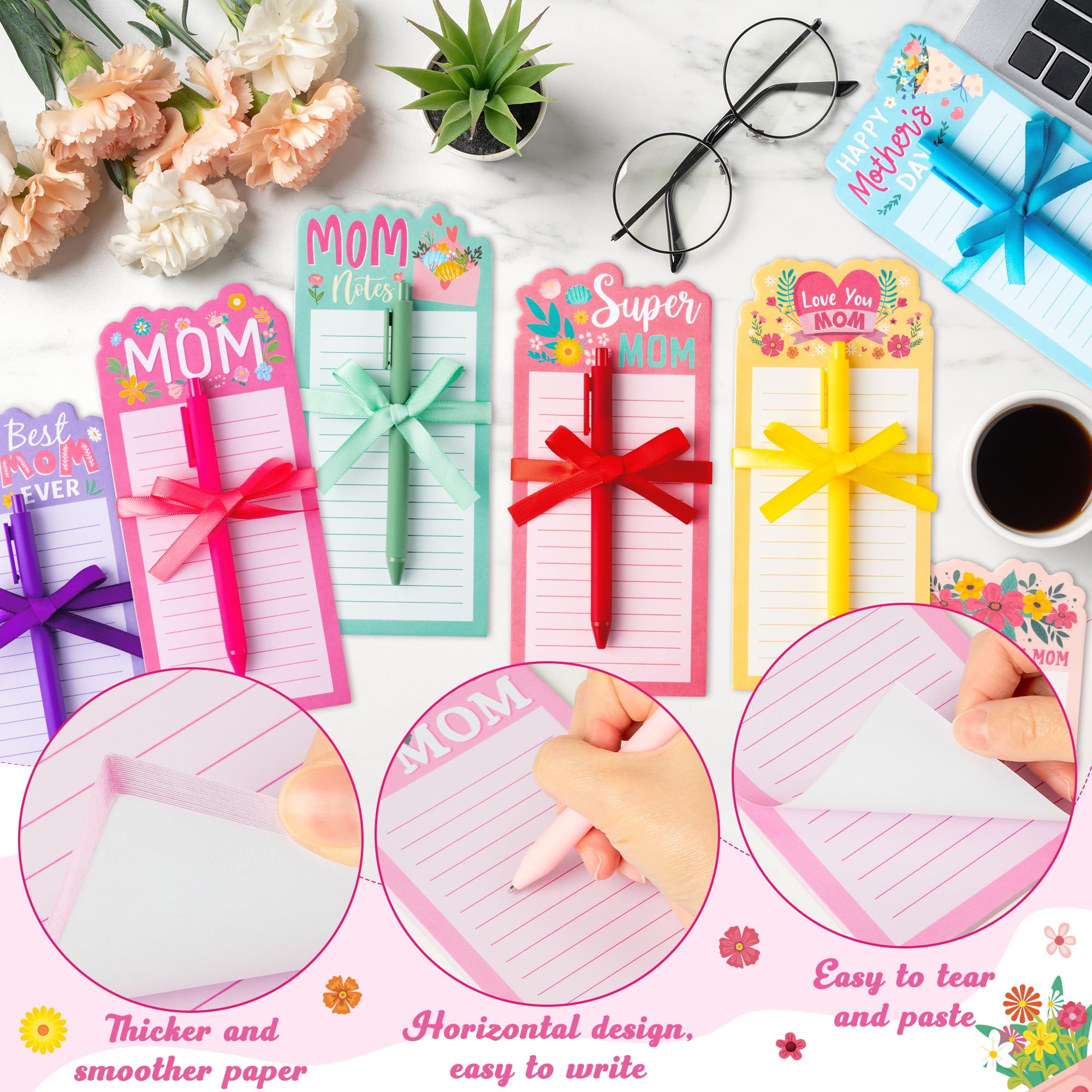 ANGOLIO Mother's Day Notepads With Pen - 8 Sets Happy Mother's Day Sticky Notes Gifts for Mom Self-Adhesive Sticky Notepads Writing Memo Pads for Mom Ladies Women School Office Birthday Gifts Supplies - Image 3