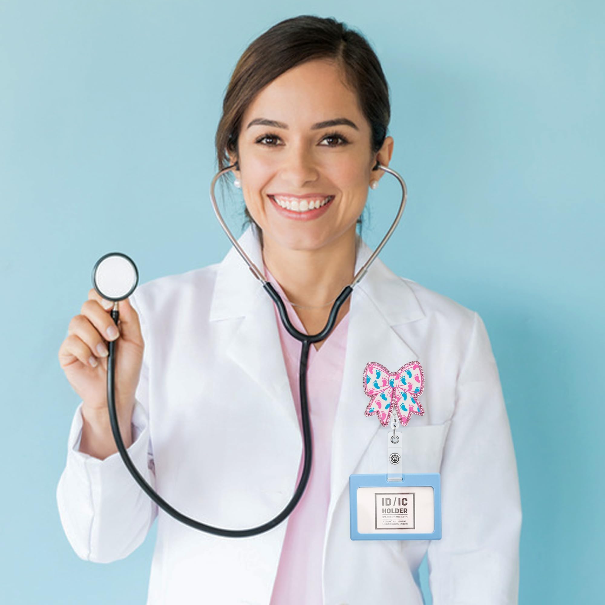 ANGOLIO Nurse NICU Badge Reel - National Nurses Day 6Pcs Funny Retractable Glitter Acrylic Newborn NICU Badge Holders Cute ID Holder Reels Clip for RN Doctors Medical Office Workers Teachers Supplies - Image 4