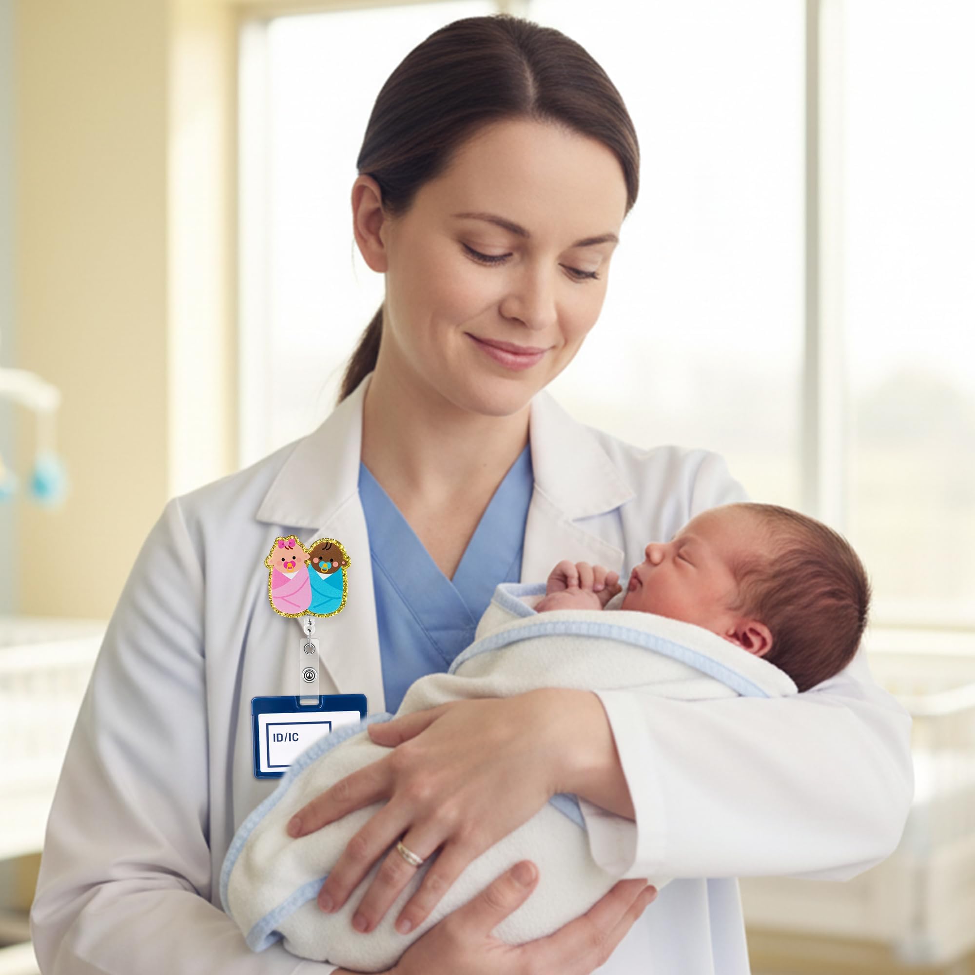 ANGOLIO Nurse NICU Badge Reel - National Nurses Day 6Pcs Funny Retractable Glitter Acrylic Newborn NICU Badge Holders Cute ID Holder Reels Clip for RN Doctors Medical Office Workers Teachers Supplies - Image 5