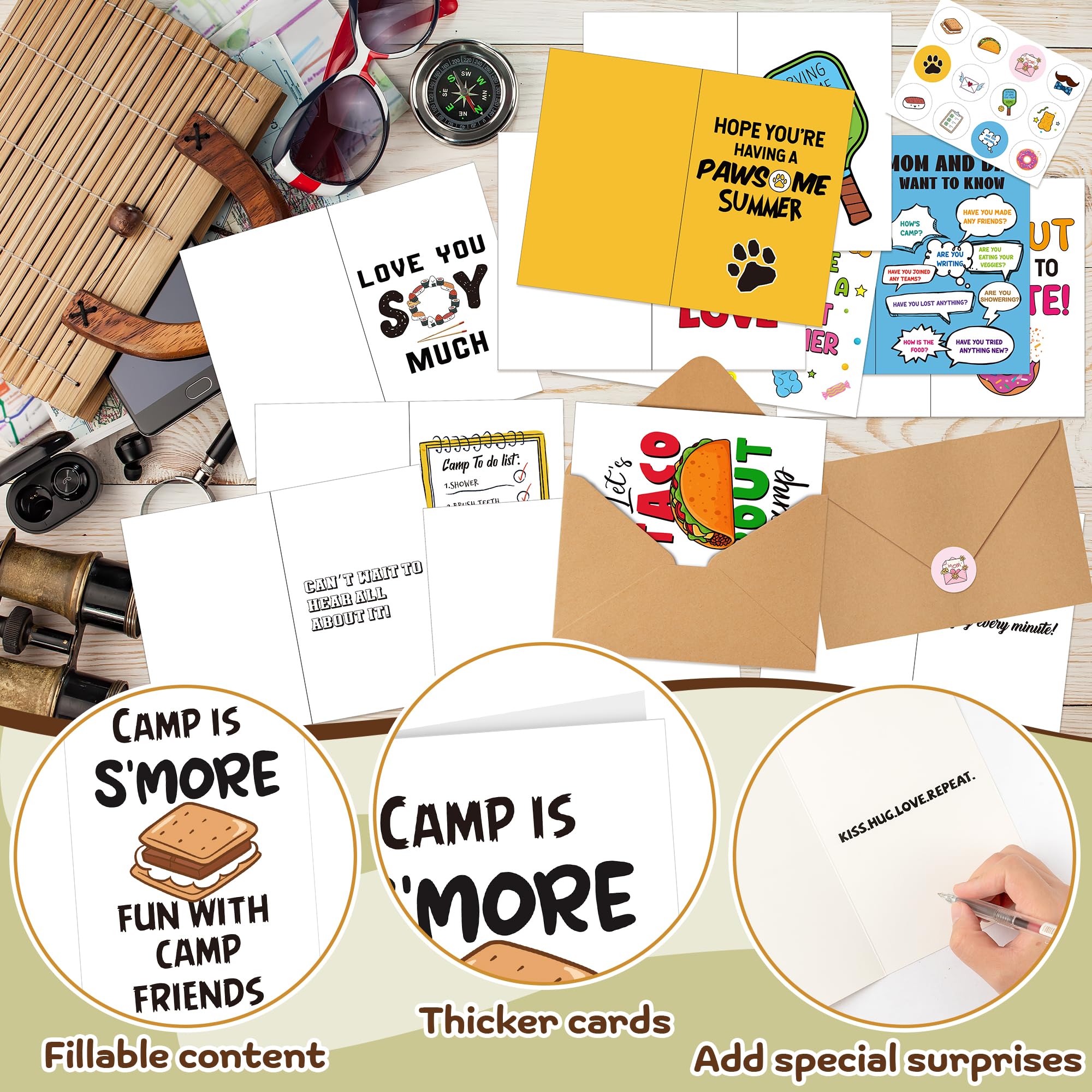 ANGOLIO Parents Camp Greeting Cards for Kids, 25Pcs Funny Summer Sleepaway Camp Stationery Set with Envelopes Stickers for Boys Girls Students Summer Holiday Party Wilderness Exploration (12 Styles) - Image 3