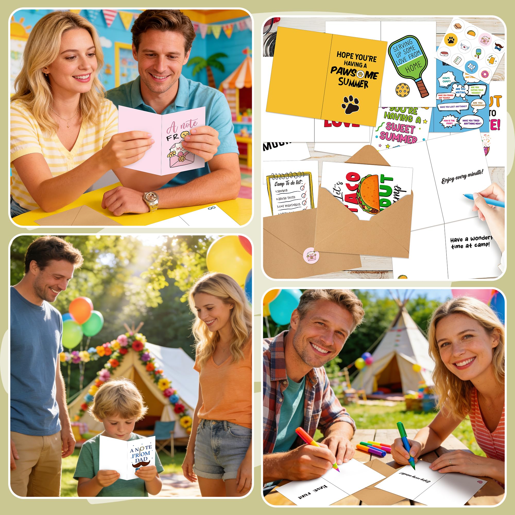 ANGOLIO Parents Camp Greeting Cards for Kids, 25Pcs Funny Summer Sleepaway Camp Stationery Set with Envelopes Stickers for Boys Girls Students Summer Holiday Party Wilderness Exploration (12 Styles) - Image 6