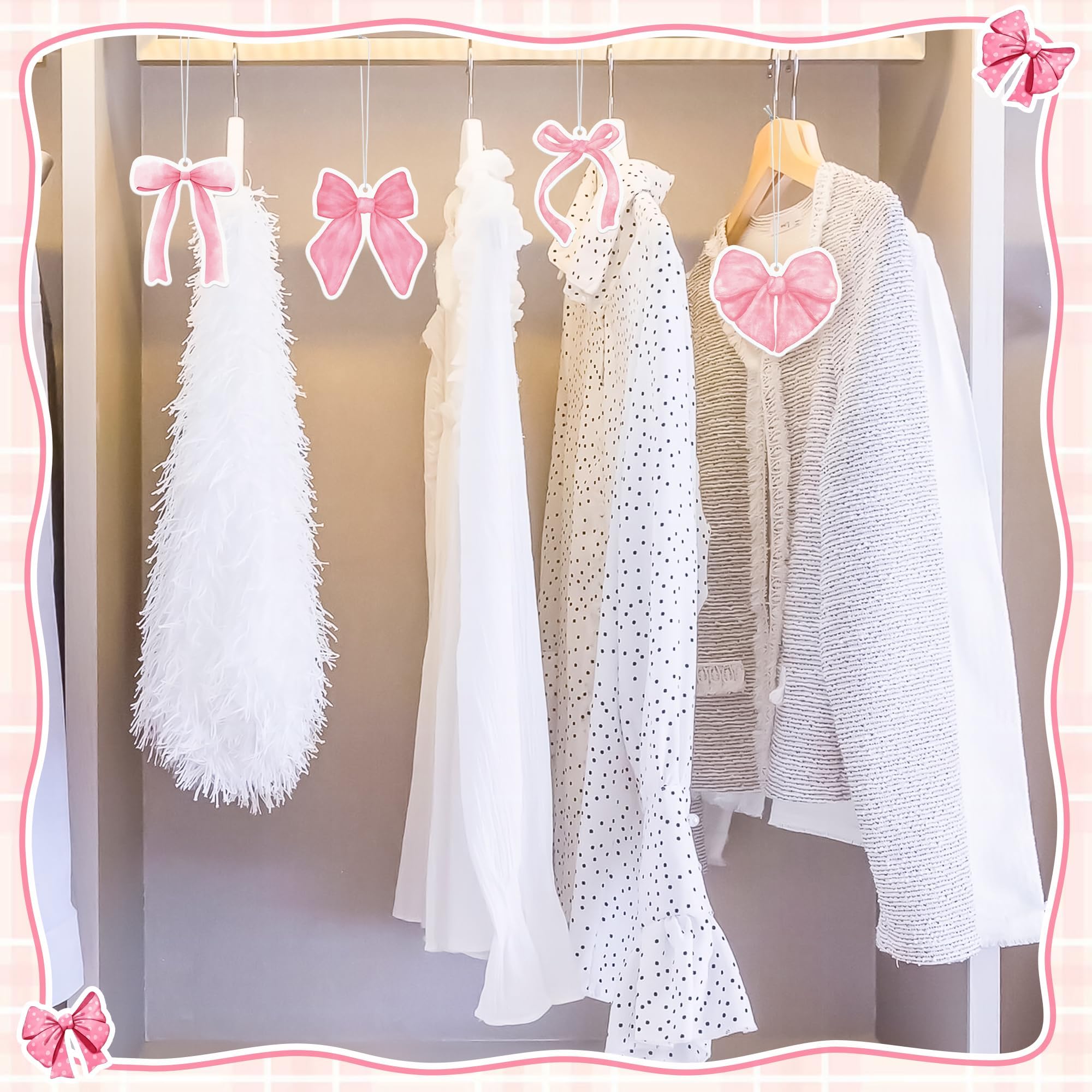 ANGOLIO Pink Bow Car Fresheners Valentine's Day Gifts 12Pcs Scented Hanging Oil Bow Air Freshener Hanging Ornaments Paper Pendant Scented Diffuser for Car Interior Accessories Home Office Wall Decor - Image 7