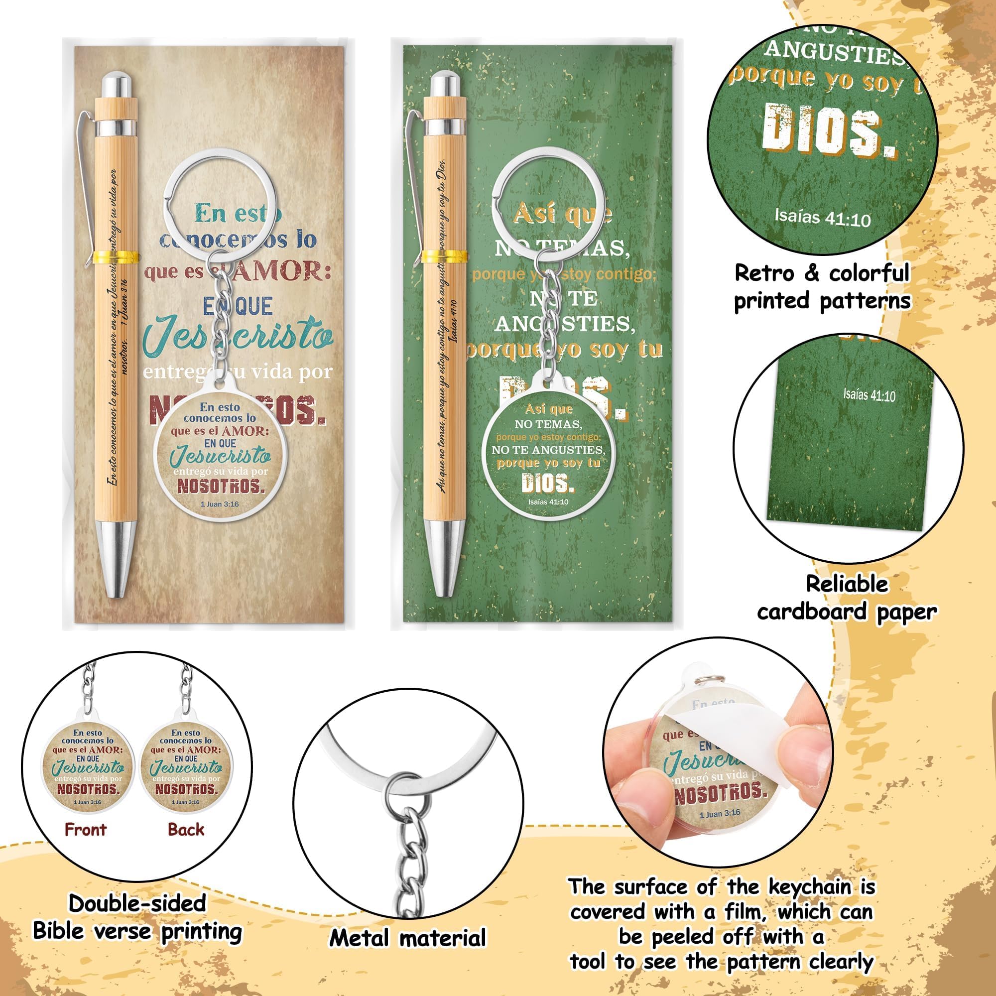 ANGOLIO Spanish Christian Retro Religious Gifts - 230P Easter Spring Gift Regalos Cristianos En Español Bible Verse Bamboo Pen Keychain Bookmark Inspirational Stationary for Women Men VBS Church Favor - Image 3