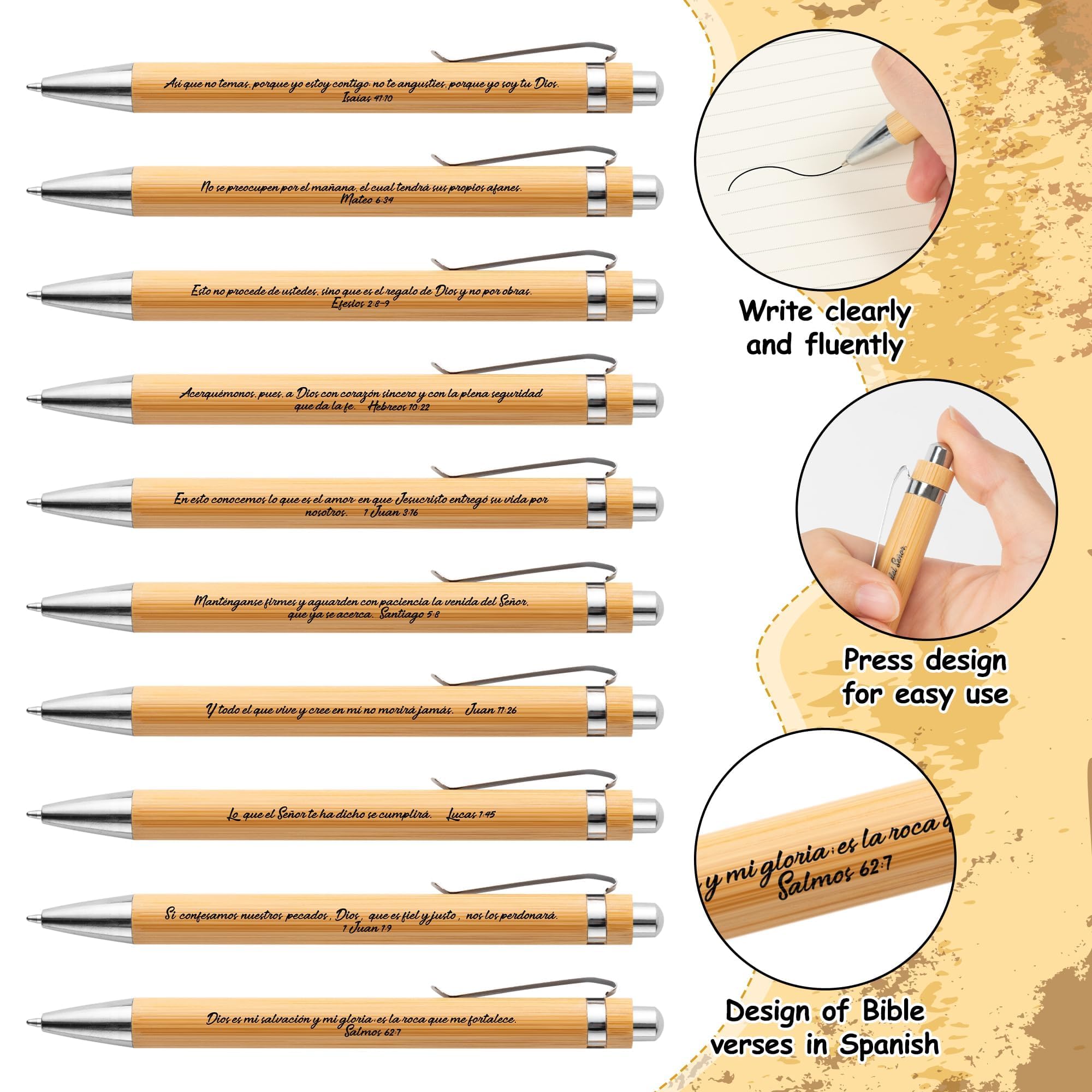 ANGOLIO Spanish Christian Retro Religious Gifts - 230P Easter Spring Gift Regalos Cristianos En Español Bible Verse Bamboo Pen Keychain Bookmark Inspirational Stationary for Women Men VBS Church Favor - Image 4