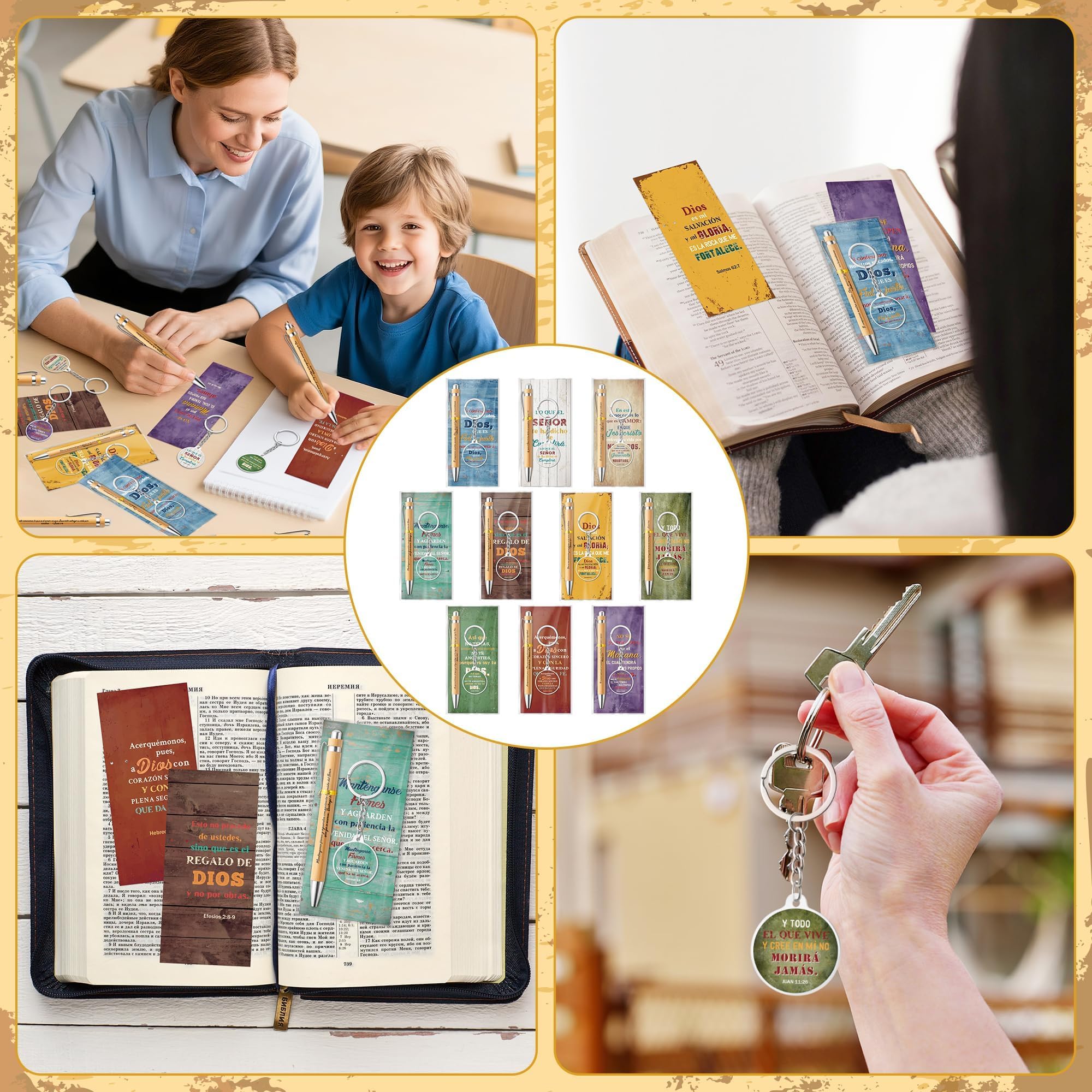 ANGOLIO Spanish Christian Retro Religious Gifts - 230P Easter Spring Gift Regalos Cristianos En Español Bible Verse Bamboo Pen Keychain Bookmark Inspirational Stationary for Women Men VBS Church Favor - Image 6