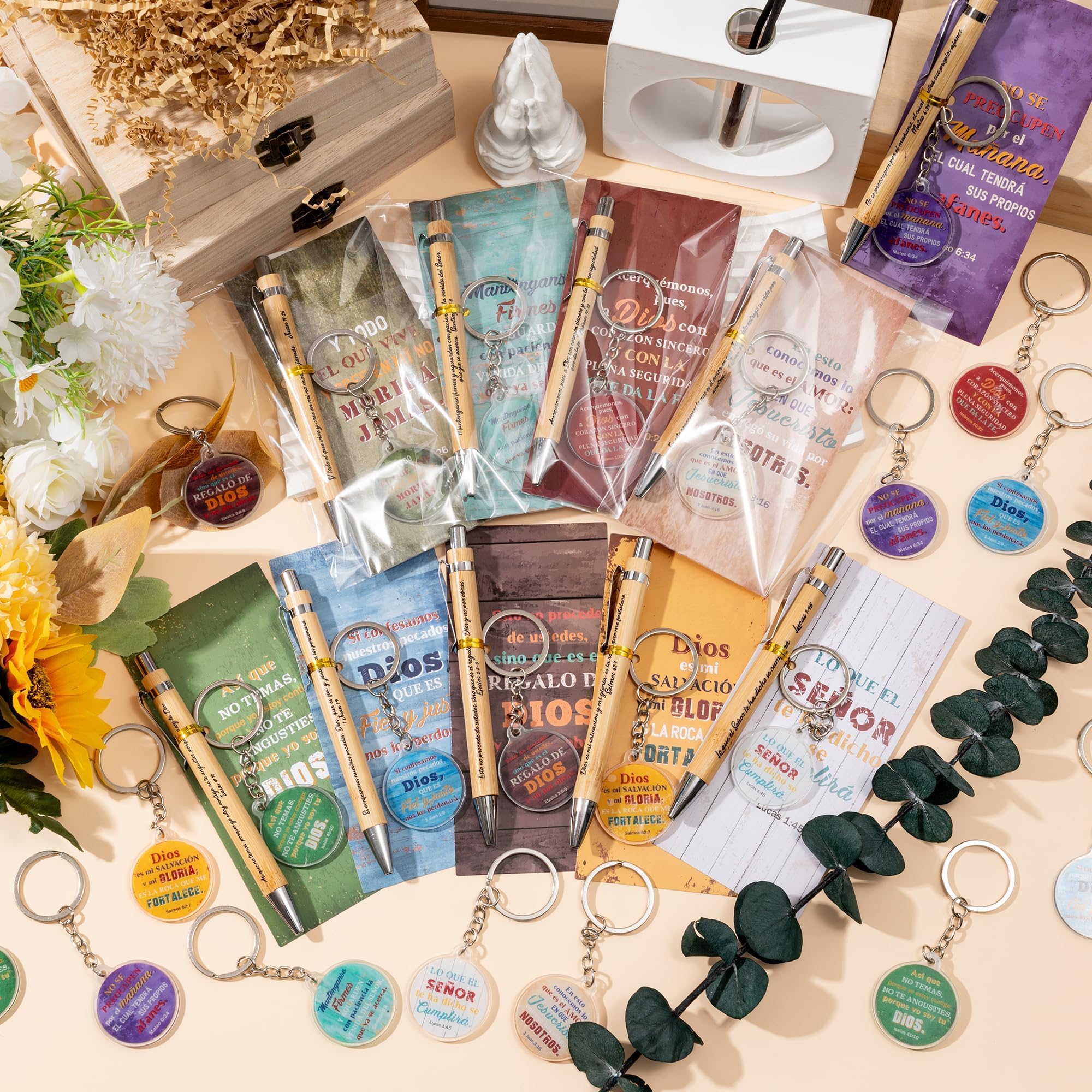 ANGOLIO Spanish Christian Retro Religious Gifts - 230P Easter Spring Gift Regalos Cristianos En Español Bible Verse Bamboo Pen Keychain Bookmark Inspirational Stationary for Women Men VBS Church Favor - Image 7