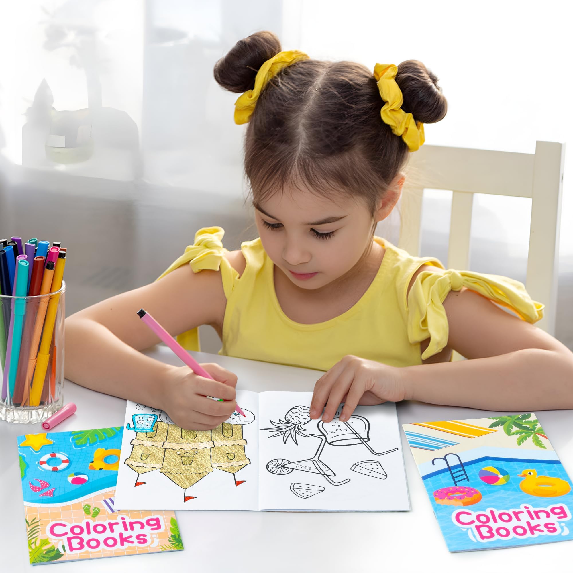 ANGOLIO Summer Pool Coloring Books - 24Pcs Summer Hawaii Coloring Books DIY Art Crafts Swimming Prop Pattern Party Creativity Color for Birthday Beach Carnival Party Supplies for Kids Students - Image 4