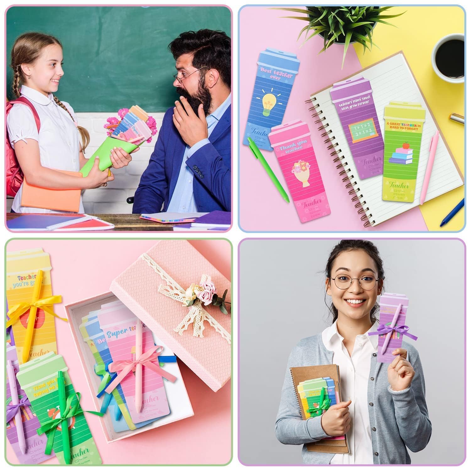 ANGOLIO Teacher Appreciation Gifts 10Sets Thank You Teacher Coffee Cup Notepads with Pens, Self-stick Sticky Note Personalized to Do List Note for School Office Birthday Party Summer Exchange Gifts - Image 3