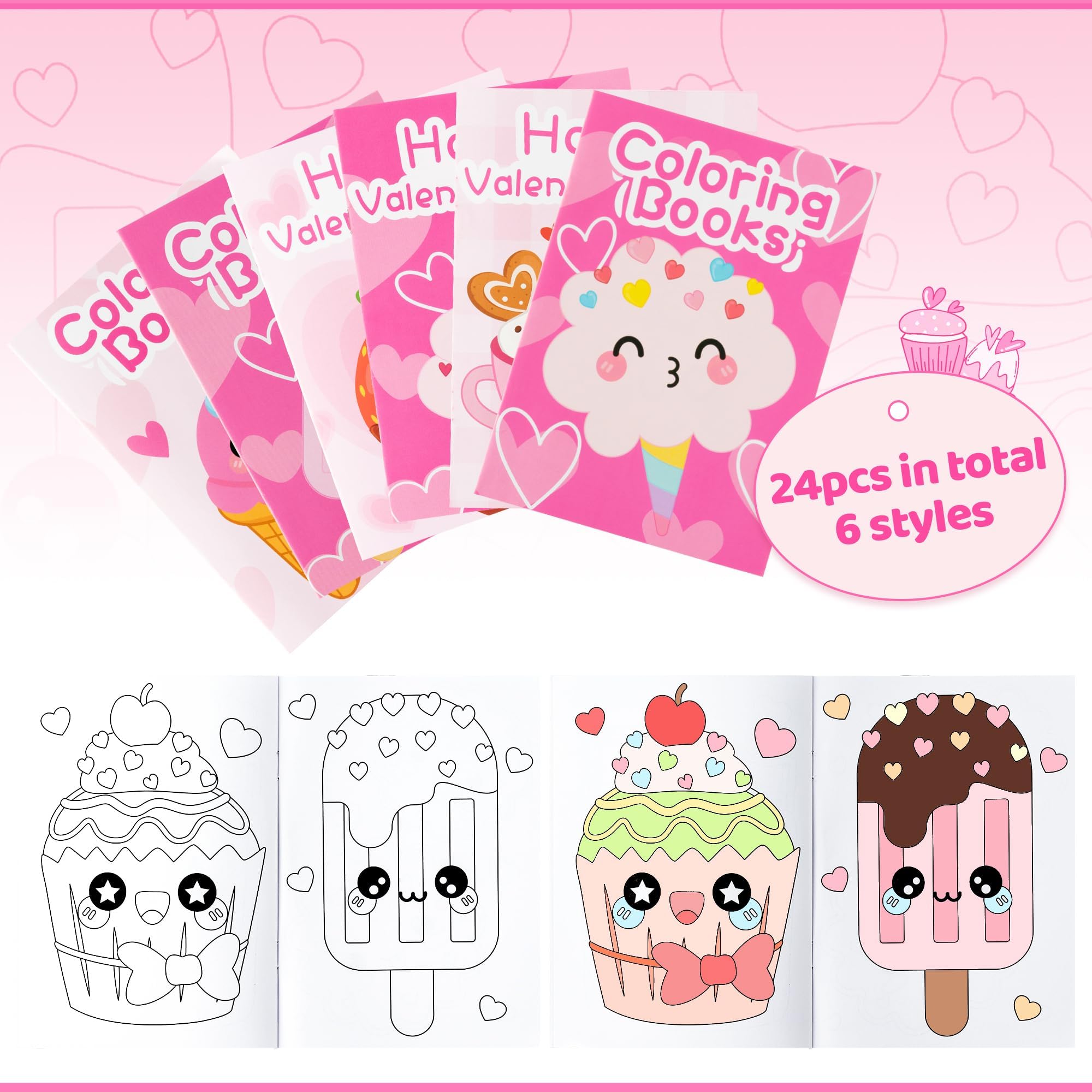 ANGOLIO Valentine' s Day Coloring Books for Kids 24Pcs Bulk Valentines Gifts Sweet Dessert Activity Books DIY Mini Art Drawing Paper for Cupcake Doughnut Coloring Booklet for Classroom Party Favors - Image 3