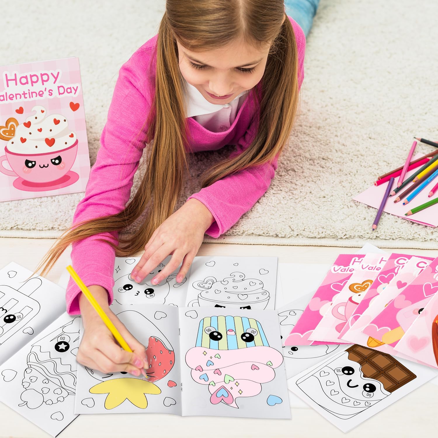 ANGOLIO Valentine' s Day Coloring Books for Kids 24Pcs Bulk Valentines Gifts Sweet Dessert Activity Books DIY Mini Art Drawing Paper for Cupcake Doughnut Coloring Booklet for Classroom Party Favors - Image 5