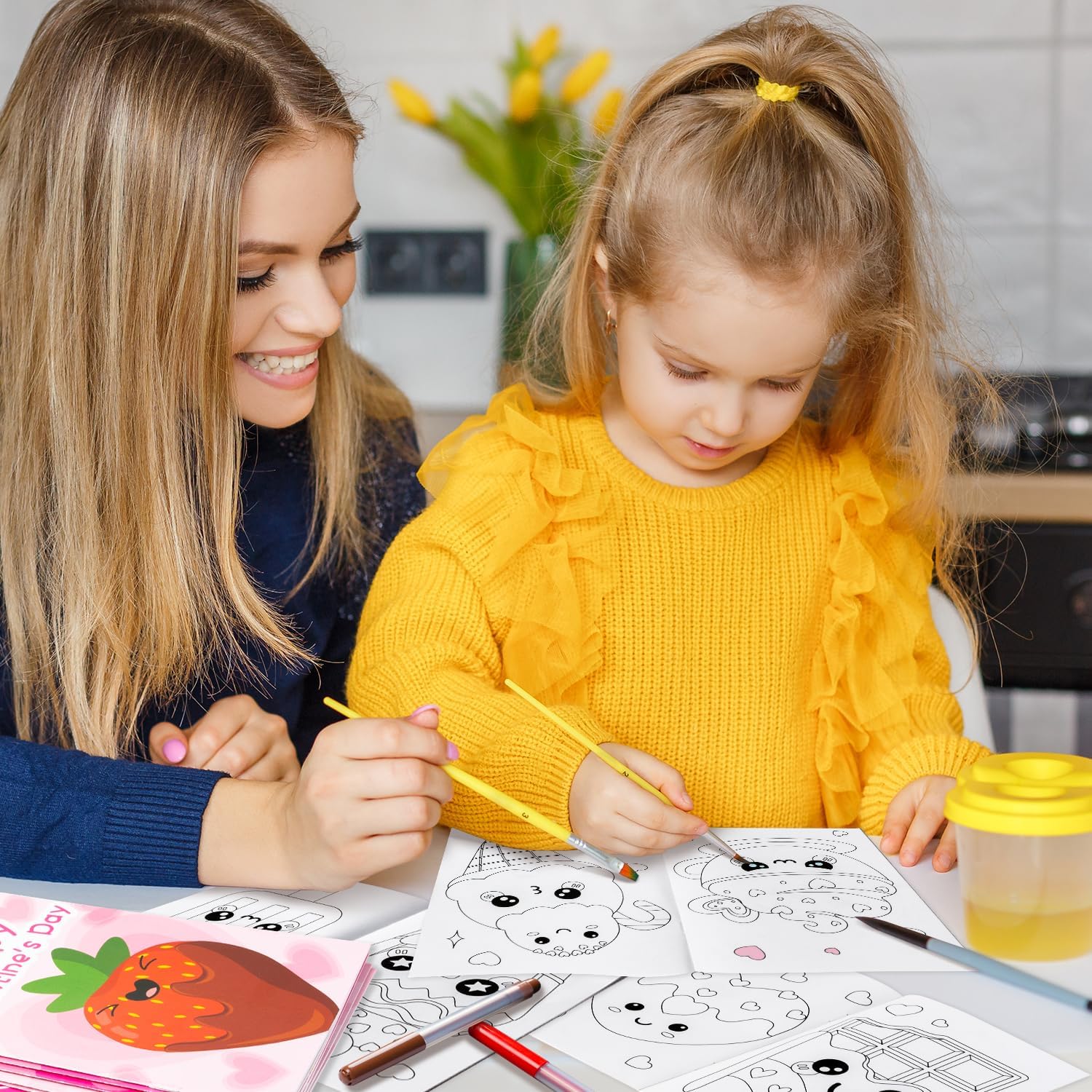 ANGOLIO Valentine' s Day Coloring Books for Kids 24Pcs Bulk Valentines Gifts Sweet Dessert Activity Books DIY Mini Art Drawing Paper for Cupcake Doughnut Coloring Booklet for Classroom Party Favors - Image 6