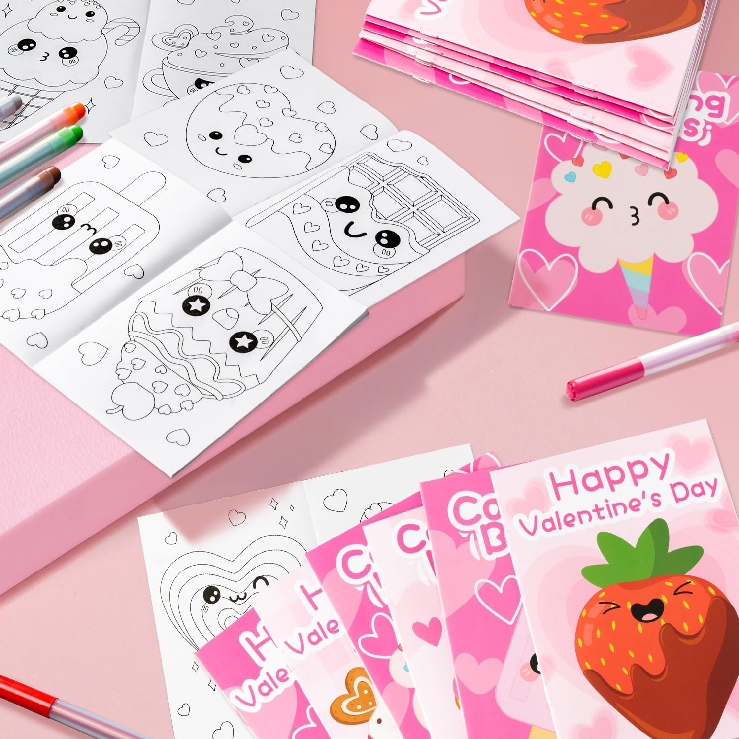 ANGOLIO Valentine' s Day Coloring Books for Kids 24Pcs Bulk Valentines Gifts Sweet Dessert Activity Books DIY Mini Art Drawing Paper for Cupcake Doughnut Coloring Booklet for Classroom Party Favors - Image 7