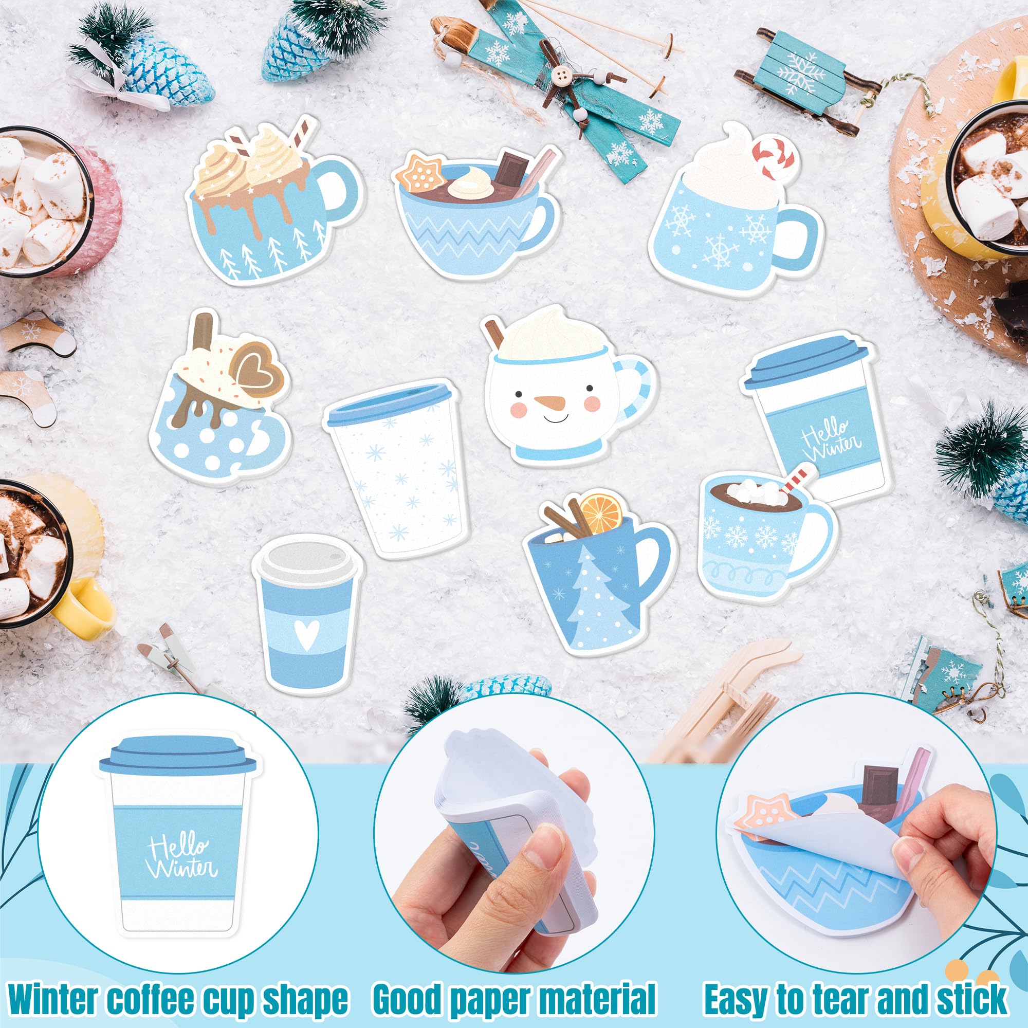 ANGOLIO Winter Coffee Cup Sticky Notes - 30 Pack Coffee Cup Self-Stick Note Pads Winter Holiday Latte Lover Writing Memo Notes Office School Classroom Rewards Gift for Kids Adults Student Party Favors - Image 3