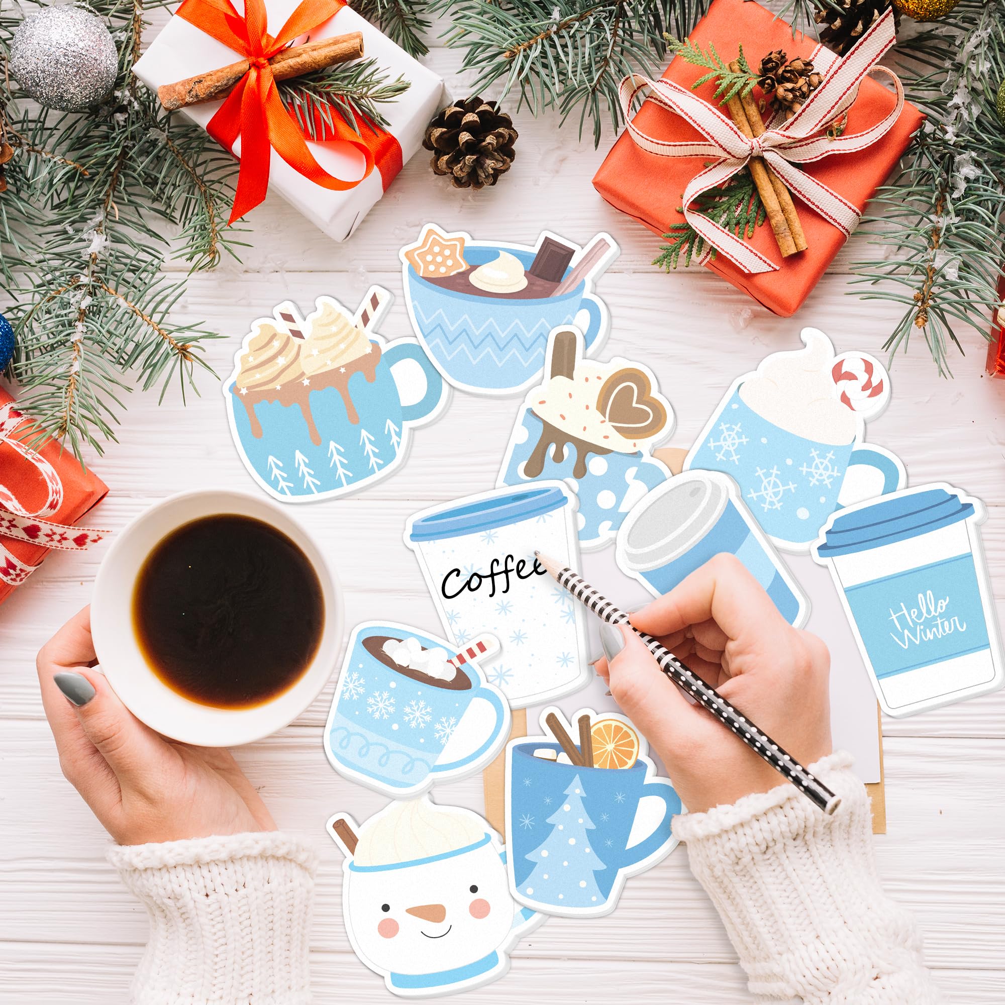 ANGOLIO Winter Coffee Cup Sticky Notes - 30 Pack Coffee Cup Self-Stick Note Pads Winter Holiday Latte Lover Writing Memo Notes Office School Classroom Rewards Gift for Kids Adults Student Party Favors - Image 5