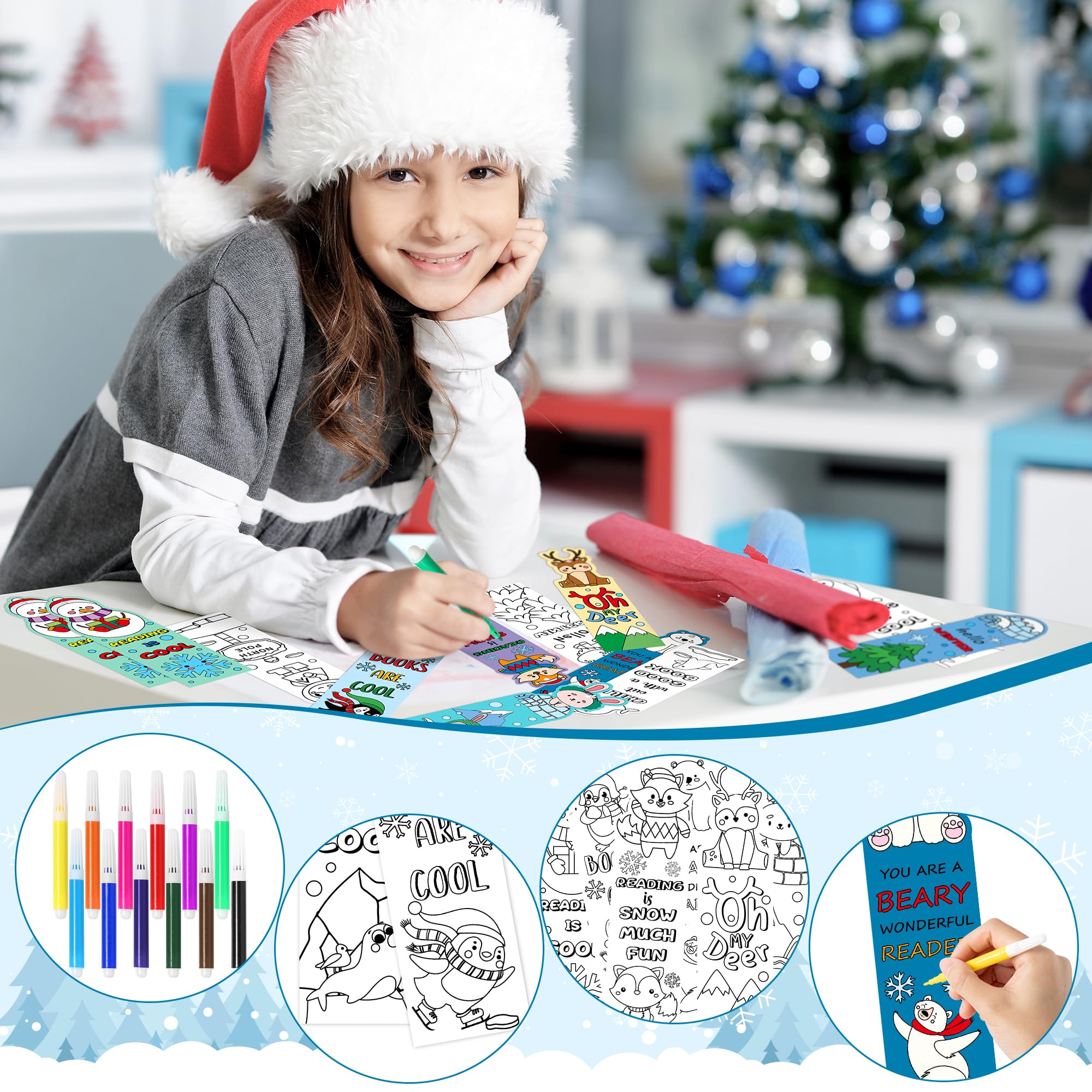 ANGOLIO Winter Color Your Own Bookmarks - 135P Winter Polar Animals Coloring Bookmarks DIY Coloring Blank Bookmark with Polar Bear Arctic Fox Arctic Rabbit for Classroom Goodie Bag Party Favor - Image 3