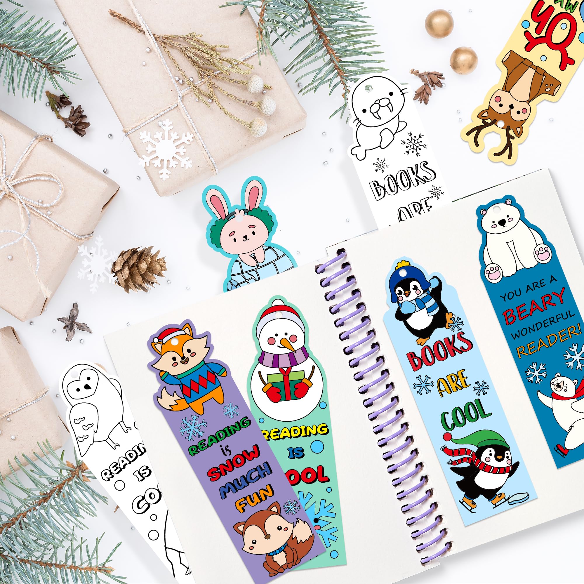 ANGOLIO Winter Color Your Own Bookmarks - 135P Winter Polar Animals Coloring Bookmarks DIY Coloring Blank Bookmark with Polar Bear Arctic Fox Arctic Rabbit for Classroom Goodie Bag Party Favor - Image 4