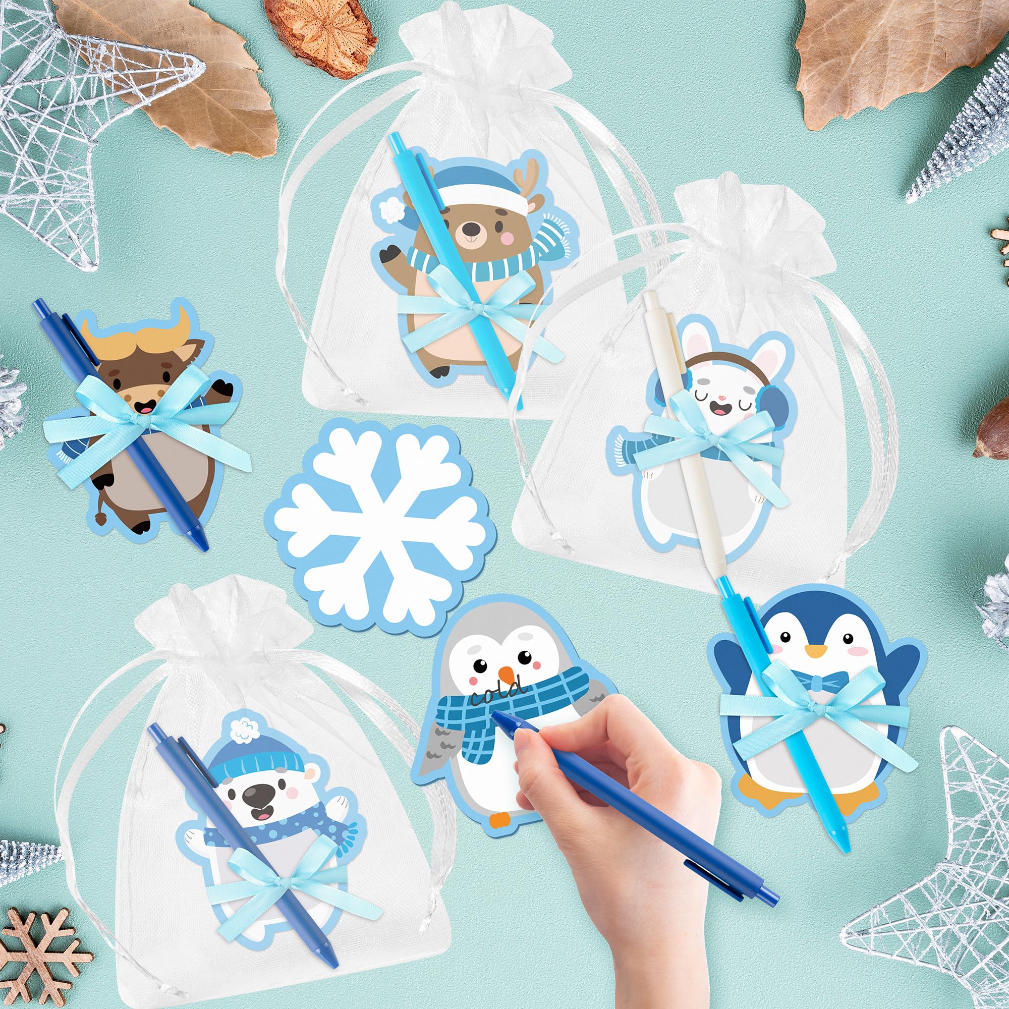 ANGOLIO Winter Polar Animals Sticky Notes with Pens - 24 Sets Christmas Arctic Animals Self-Stick Notepads Holiday Penguin Bear Writing Memo Notes Classroom Office Home Party Favor for Kid Adult Gift - Image 4