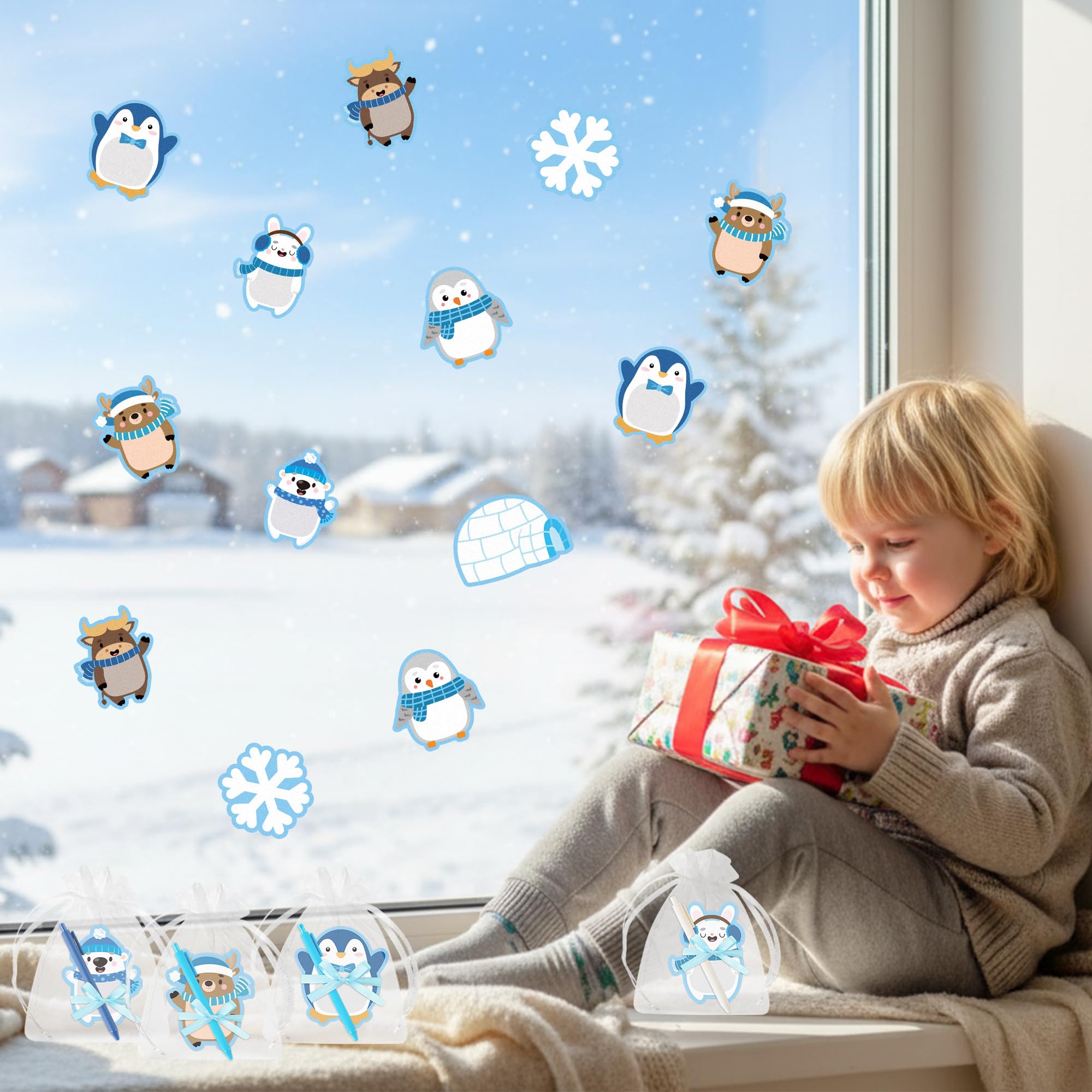 ANGOLIO Winter Polar Animals Sticky Notes with Pens - 24 Sets Christmas Arctic Animals Self-Stick Notepads Holiday Penguin Bear Writing Memo Notes Classroom Office Home Party Favor for Kid Adult Gift - Image 5